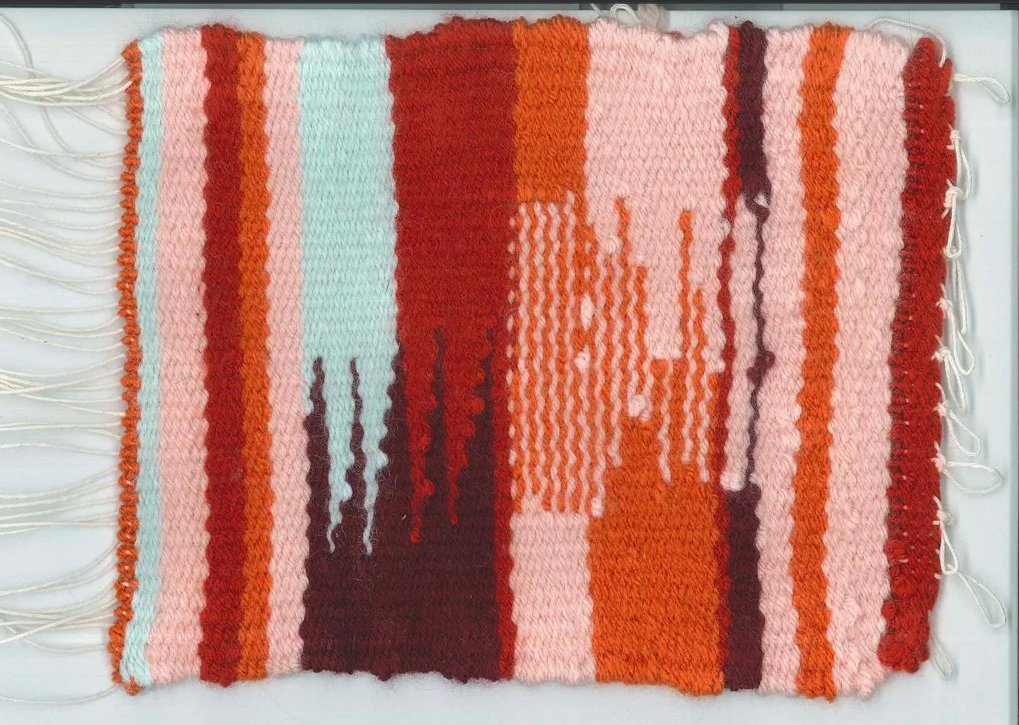 latest weaving on my hand loom from @lostpondlooms &mdash; thinking about sunsets and practicing my meet-and-separate zig zags!