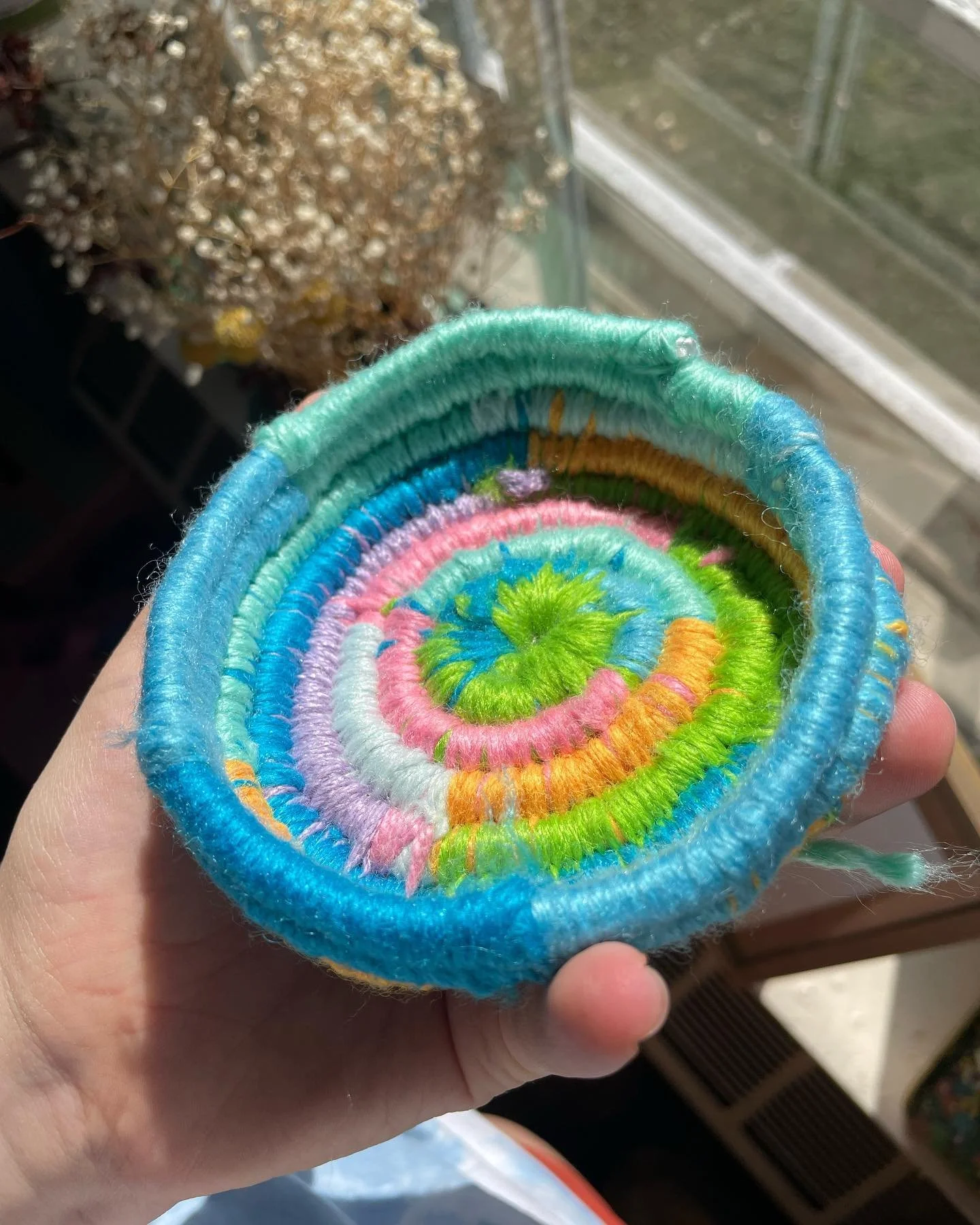 happy sunday!! just finished my first little coiled basket!! #coiledbasket #fiberart