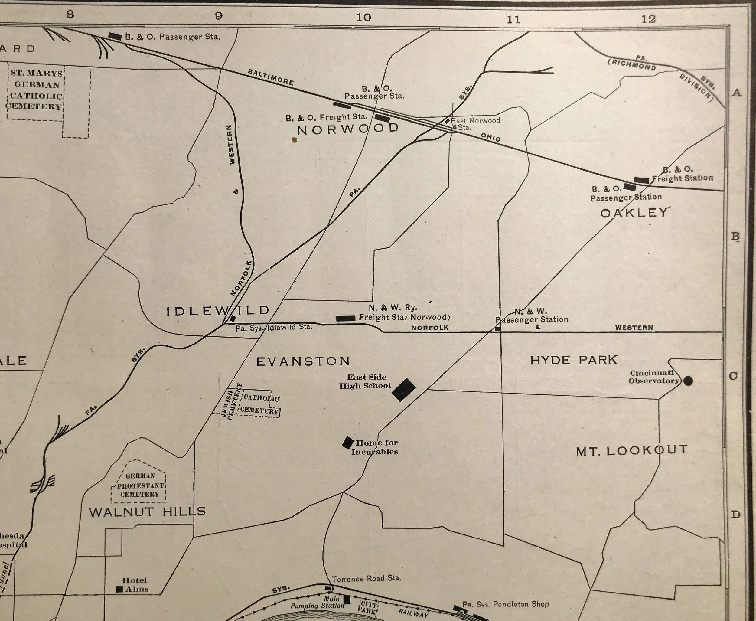  The Oakley Race Track, pictured in earlier maps of the city, closed in 1905 due to new legislation on gambling and is now removed from the northeast suburban landscape.   