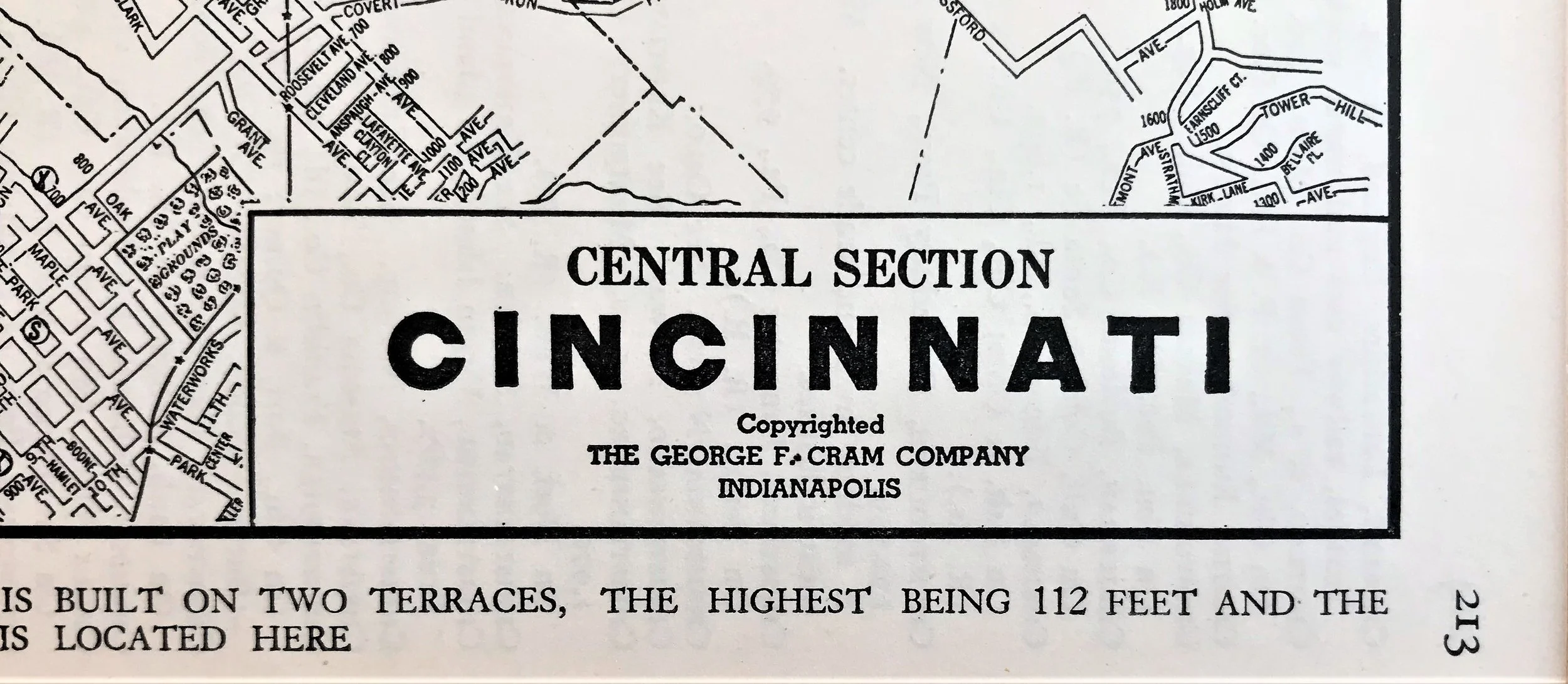  Central Section, Cincinnati, Copyrighted The George F. Cram Company, Indianapolis 