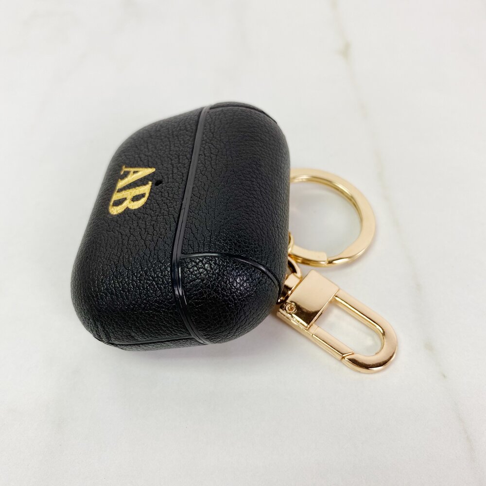 Personalized Custom Black Airpods Case - Pro Keychain key holder chain -  Monogram Hot Stamp — Valerie Constance - Personalized Leather Tech