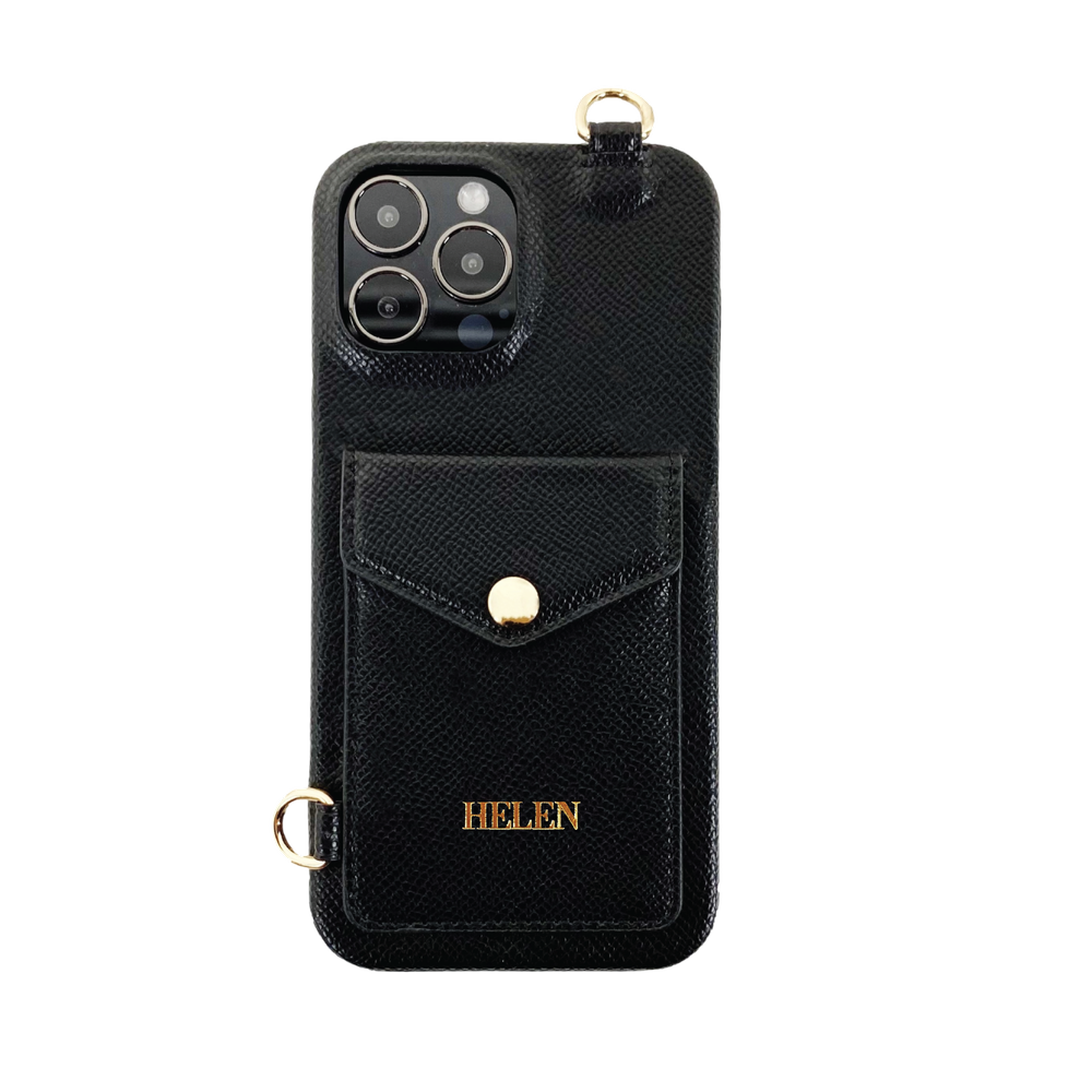 iPhone 13 Series - Crossbody Wallet Case - Small Font - Black