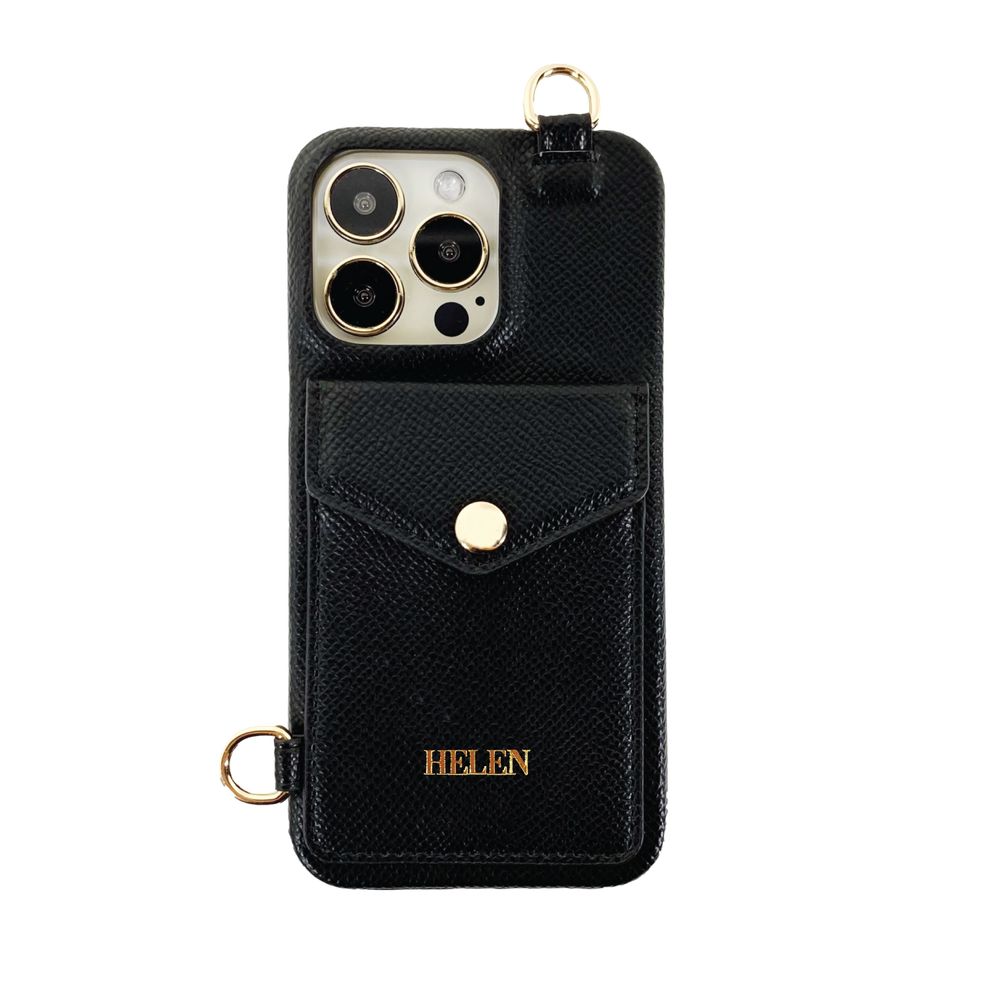 iPhone 13 Series - Crossbody Wallet Case - Small Font - Black