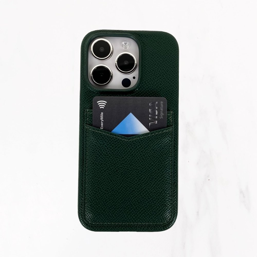 iPhone 15 Series - Jetsetter Double Pocket Case - Dark Green Valerie Constance - Personalized Leather Tech Accessories iPhone 15 Series - Jetsetter Double Pocket Case - Dark Green Valerie Constance - Personalized Leather Tech Accessories