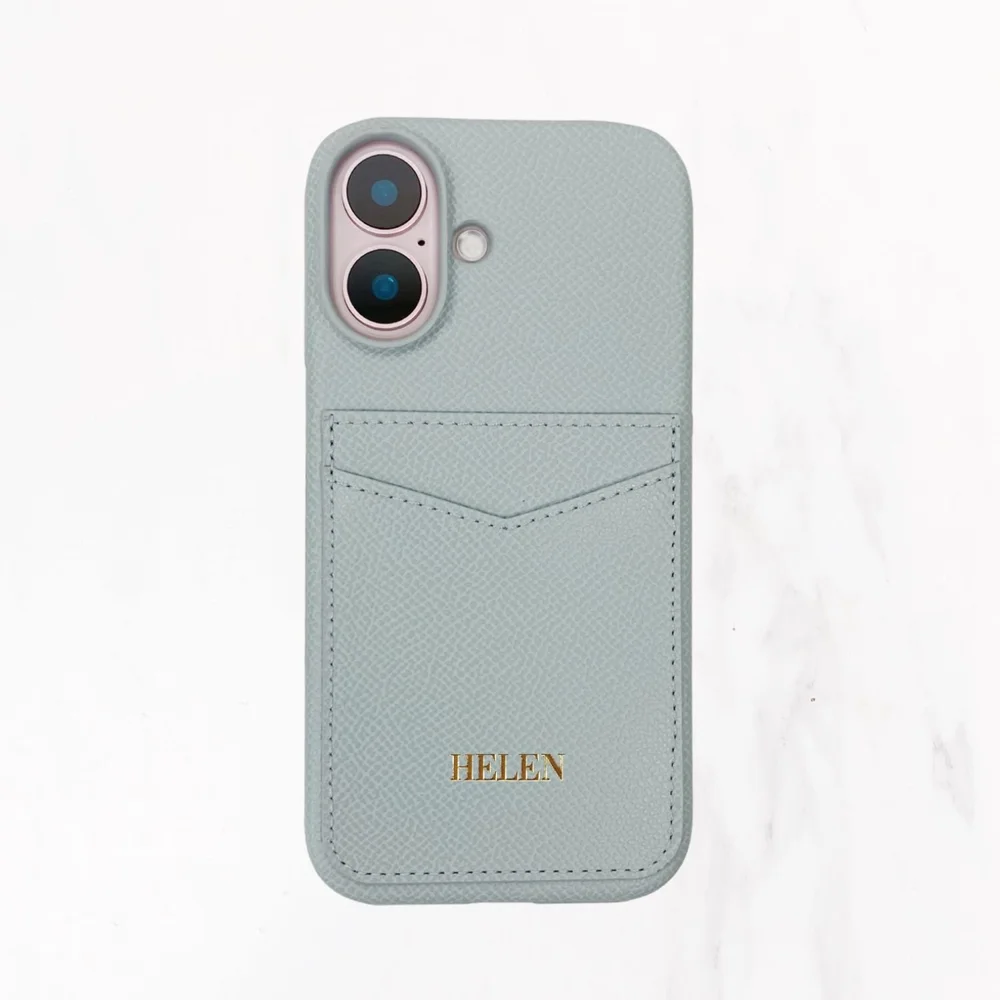 iPhone 16 Series - Jetsetter Double Pocket Case - Pale Blue  Valerie  Constance - Personalized Leather Tech Accessories