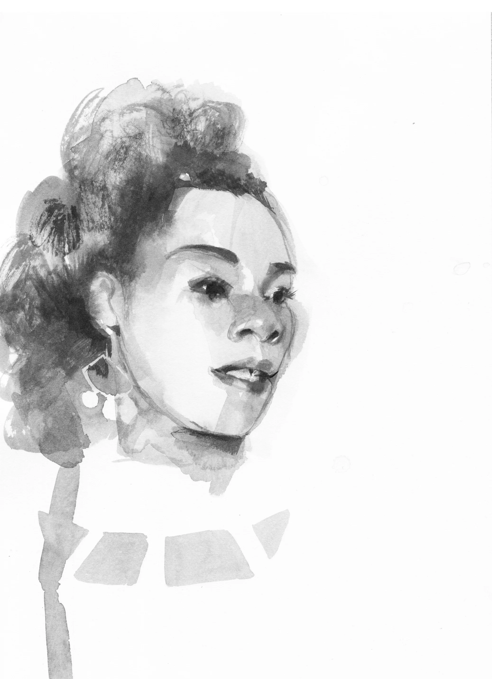 Portrait of Singer Concha Buika in ink