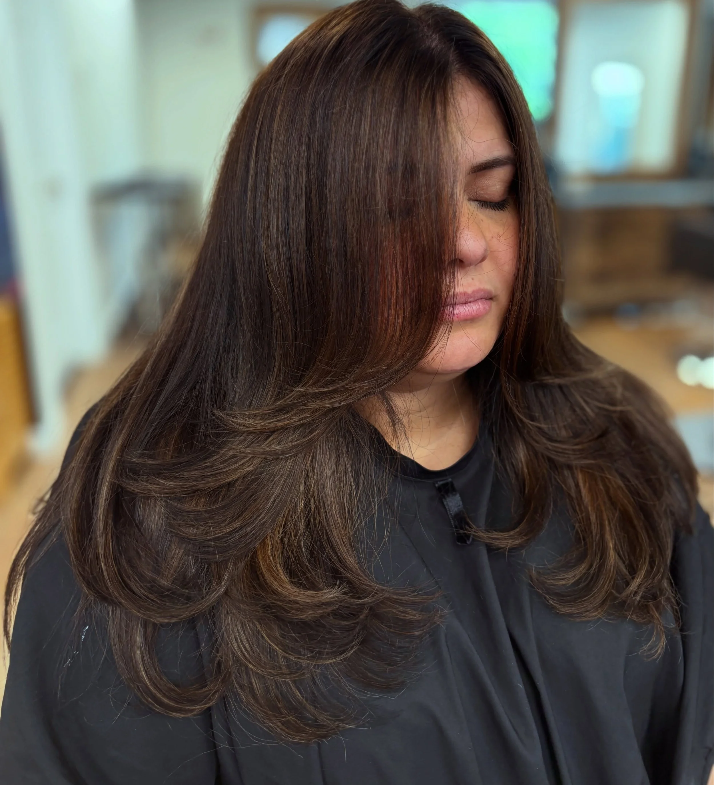 a subtle balayage to break up dark color finished with a pretty layered cut ✨#balayage #njhairstylist #redkenshadeseq #hair #layeredhaircut