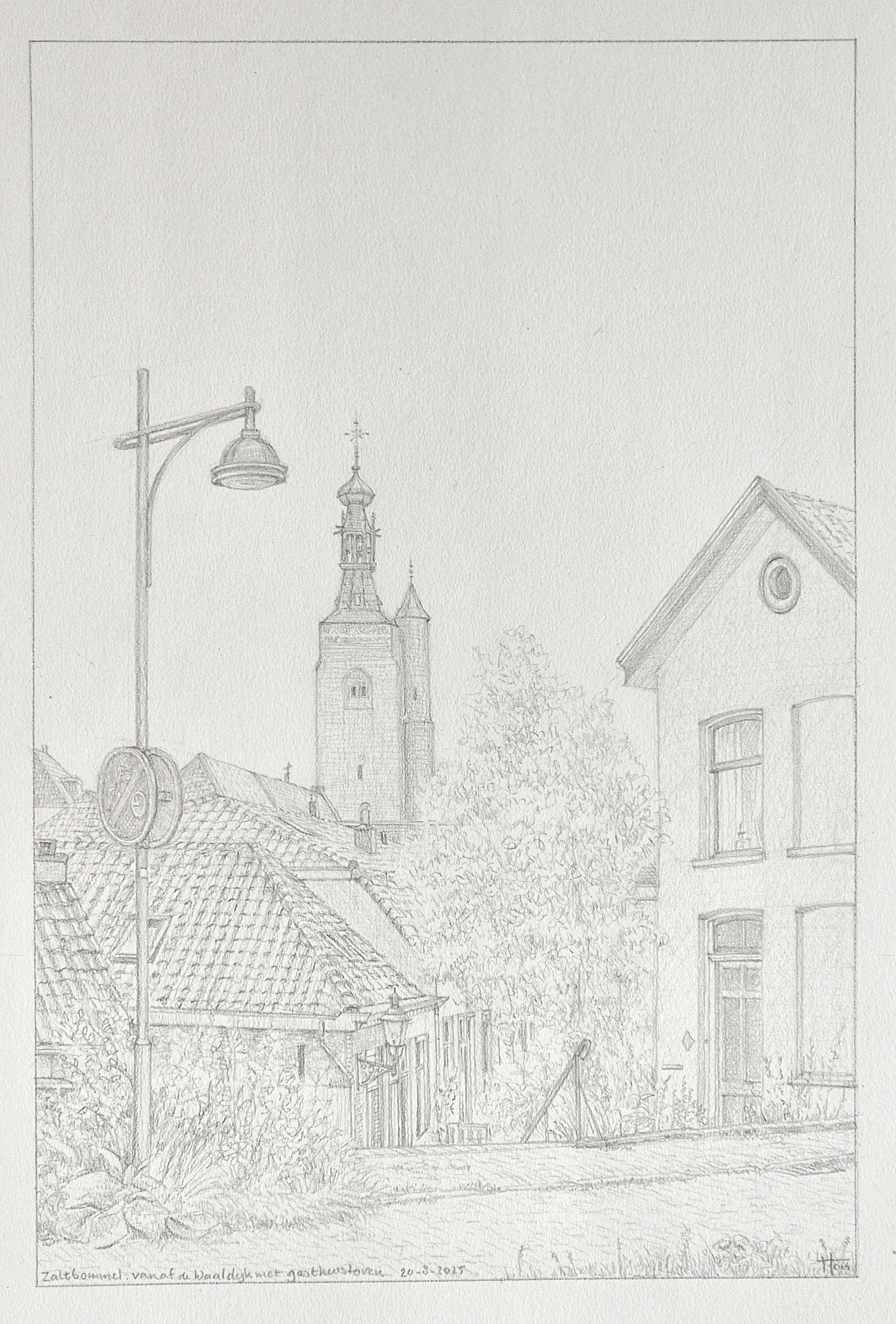 Zaltbommel vanaf de Waaldijk met Gasthuistoren