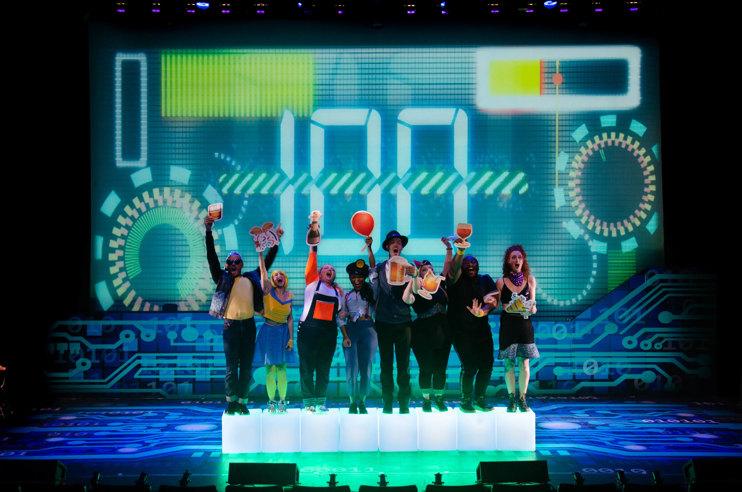 “Spiraling multi-colored centers are juxtaposed with black and white graphics … Projection Design by Lisa Renkel fills the Acorn Theater.” - Theater Pizzazz