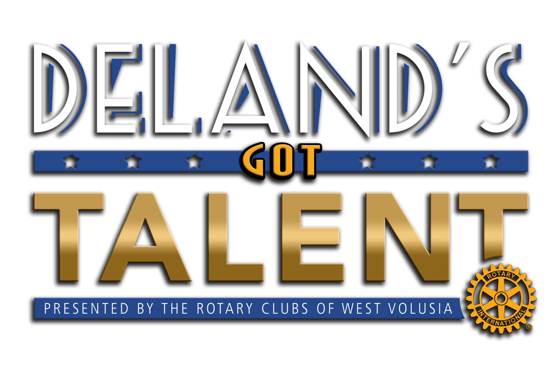 Graphic text that reads "DeLand's Got Talent, Presented by the Rotary Clubs of West Volusia."