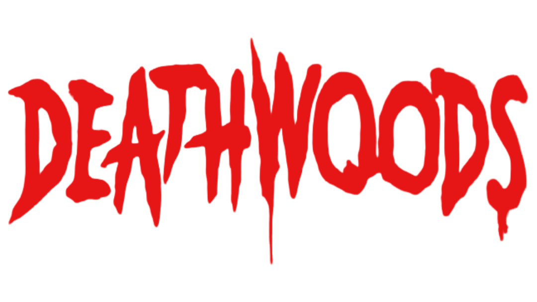The word "Deathwoods" written in a bloody font.