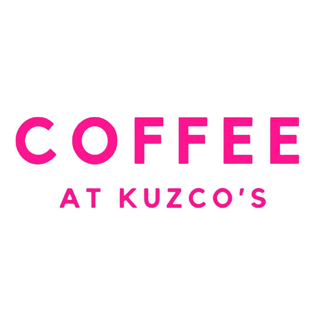 The words "Coffee at Kuzco's" in pink text.