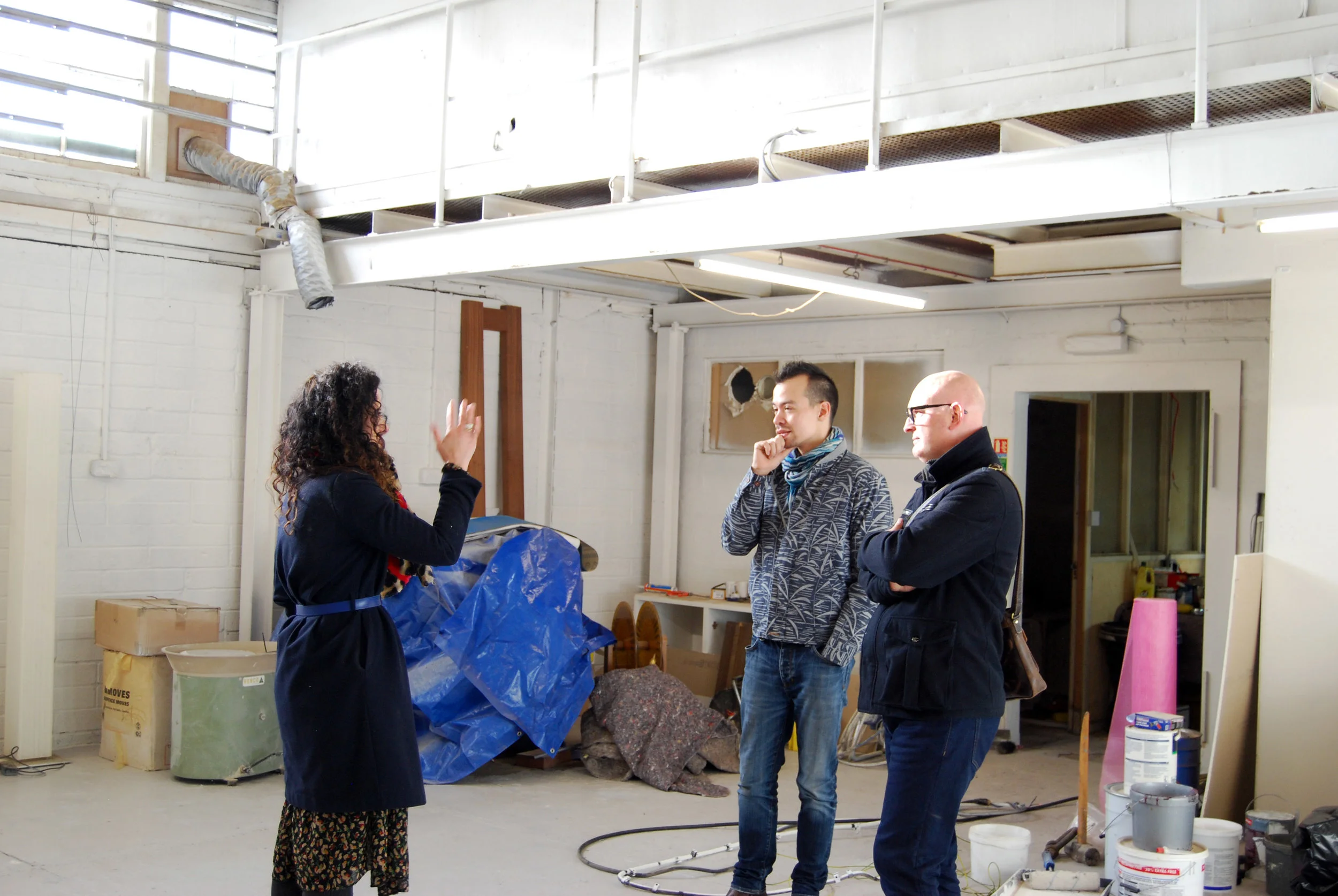 Directors Louise and Dave (and extended Clay Shed family member Barry) in the main tenant’s space chatting about clay (most probably).