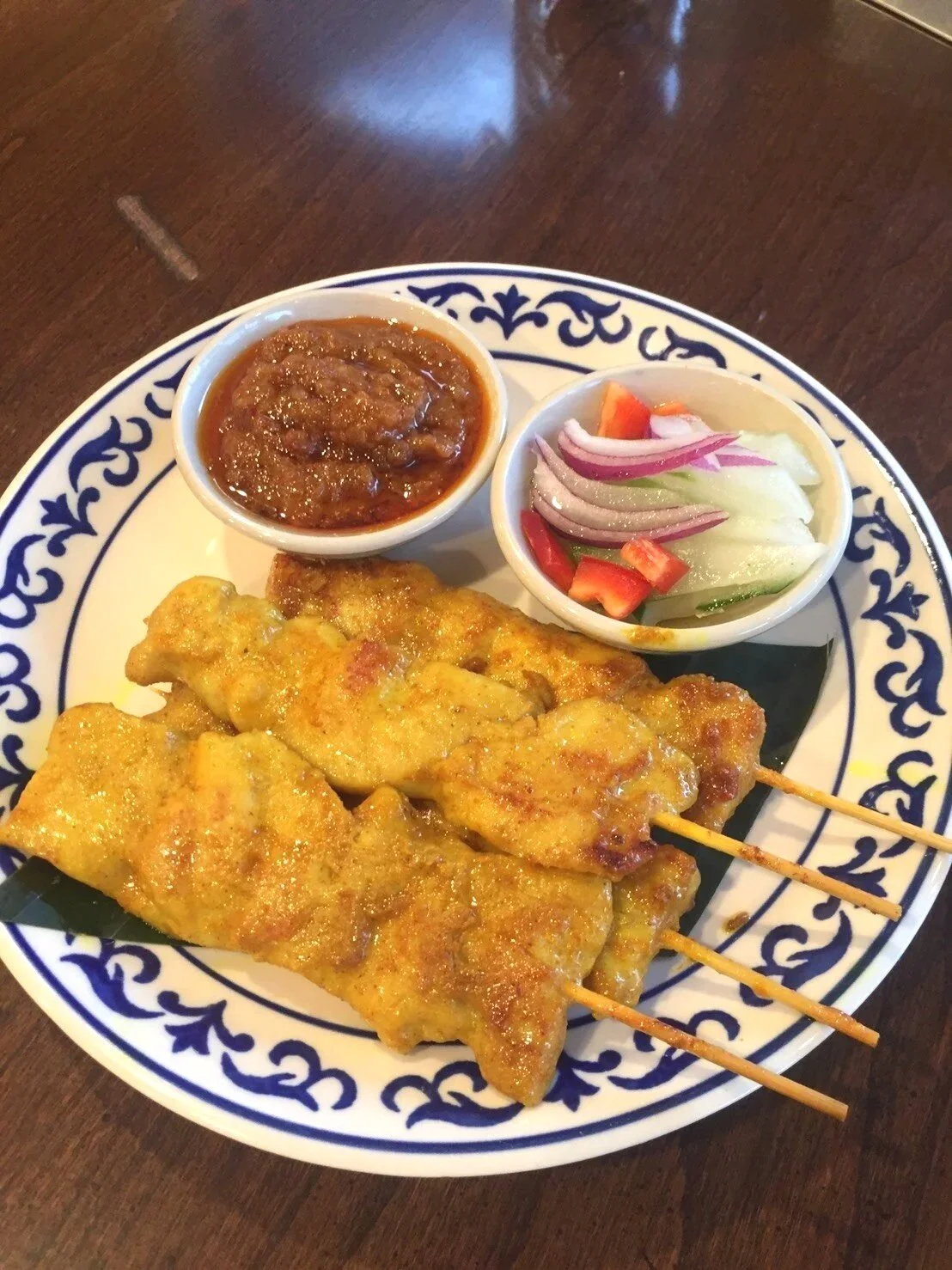 Grilled Chicken Satay $12 (Add $1 for cucumber relish)