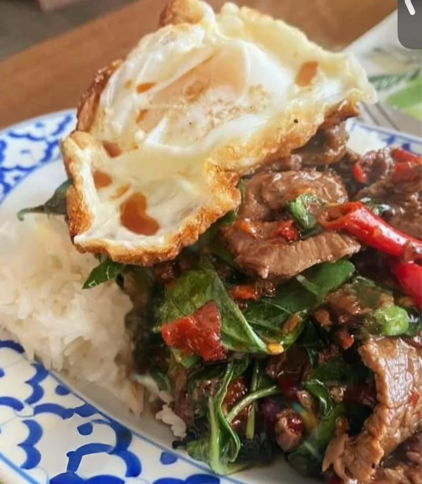  Spicy Beef Basil $25 / with fried egg add $3/ add chili fish sauce $1 