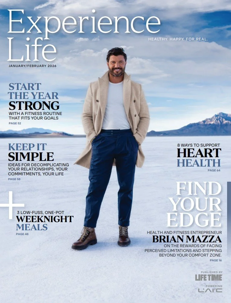 Cover of Experience Life magazine. The issue features an interview with Amber about adding nutrient dense food to your meals.