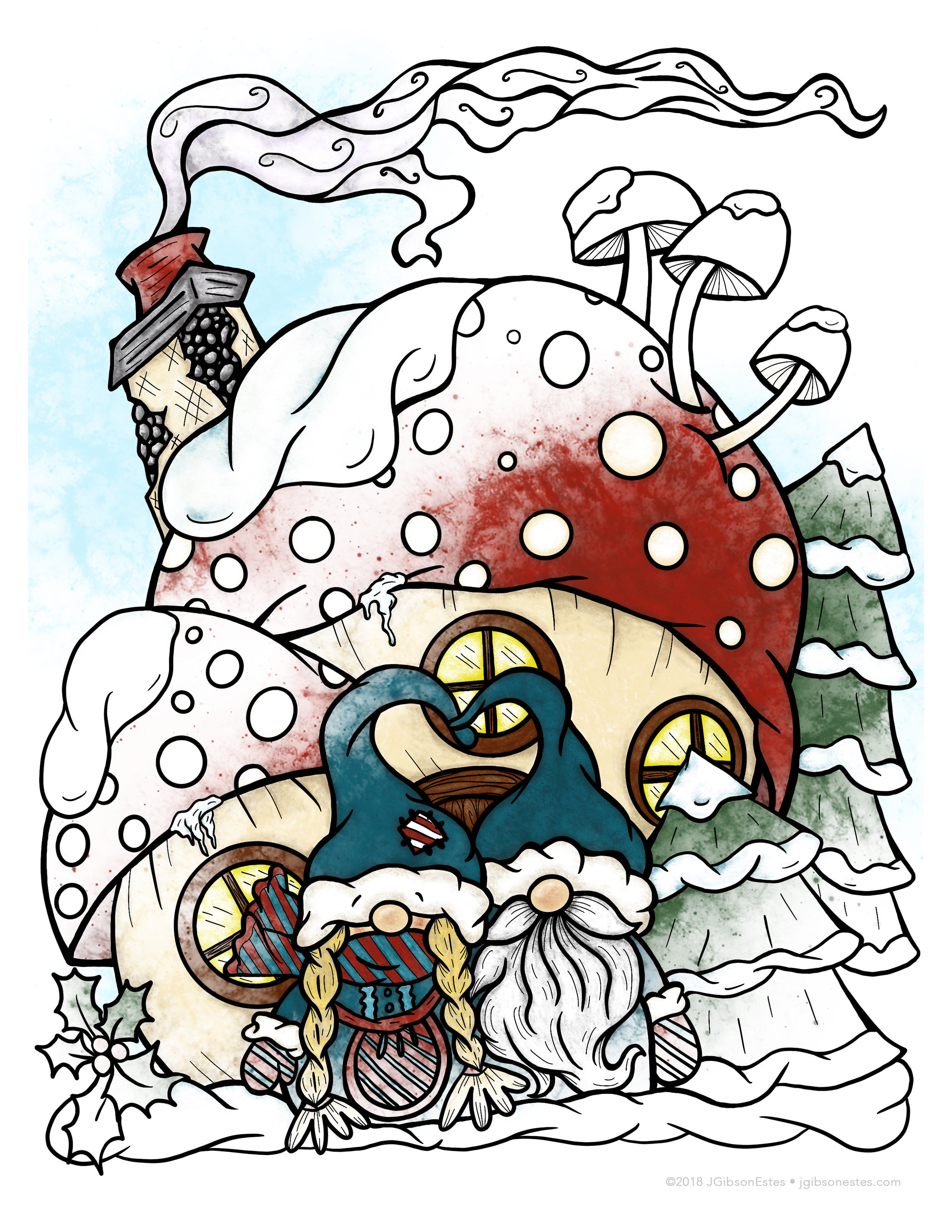 Gnome for the Holidays Printable Christmas Coloring Page and Digital