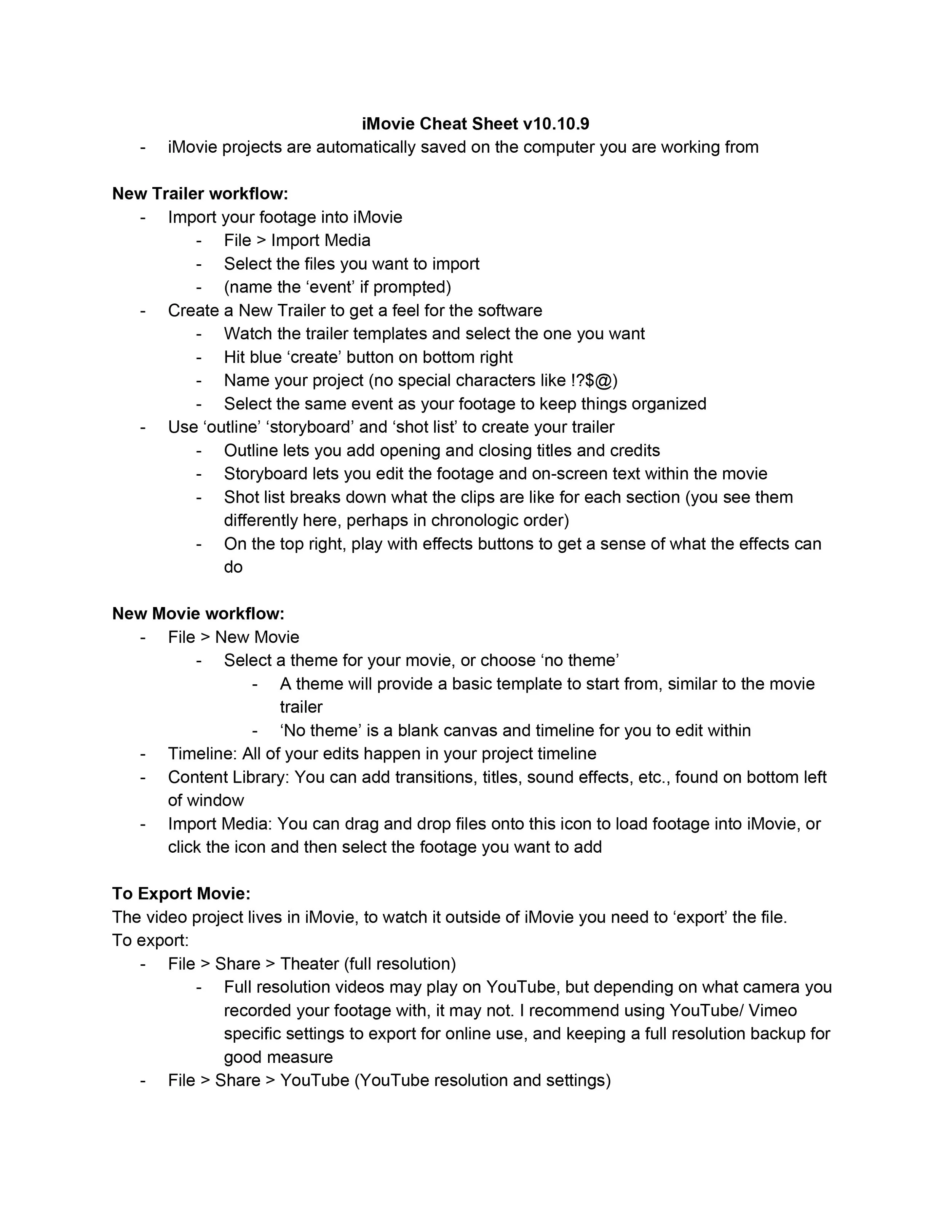 iMovie 10.10.9 Quick Notes