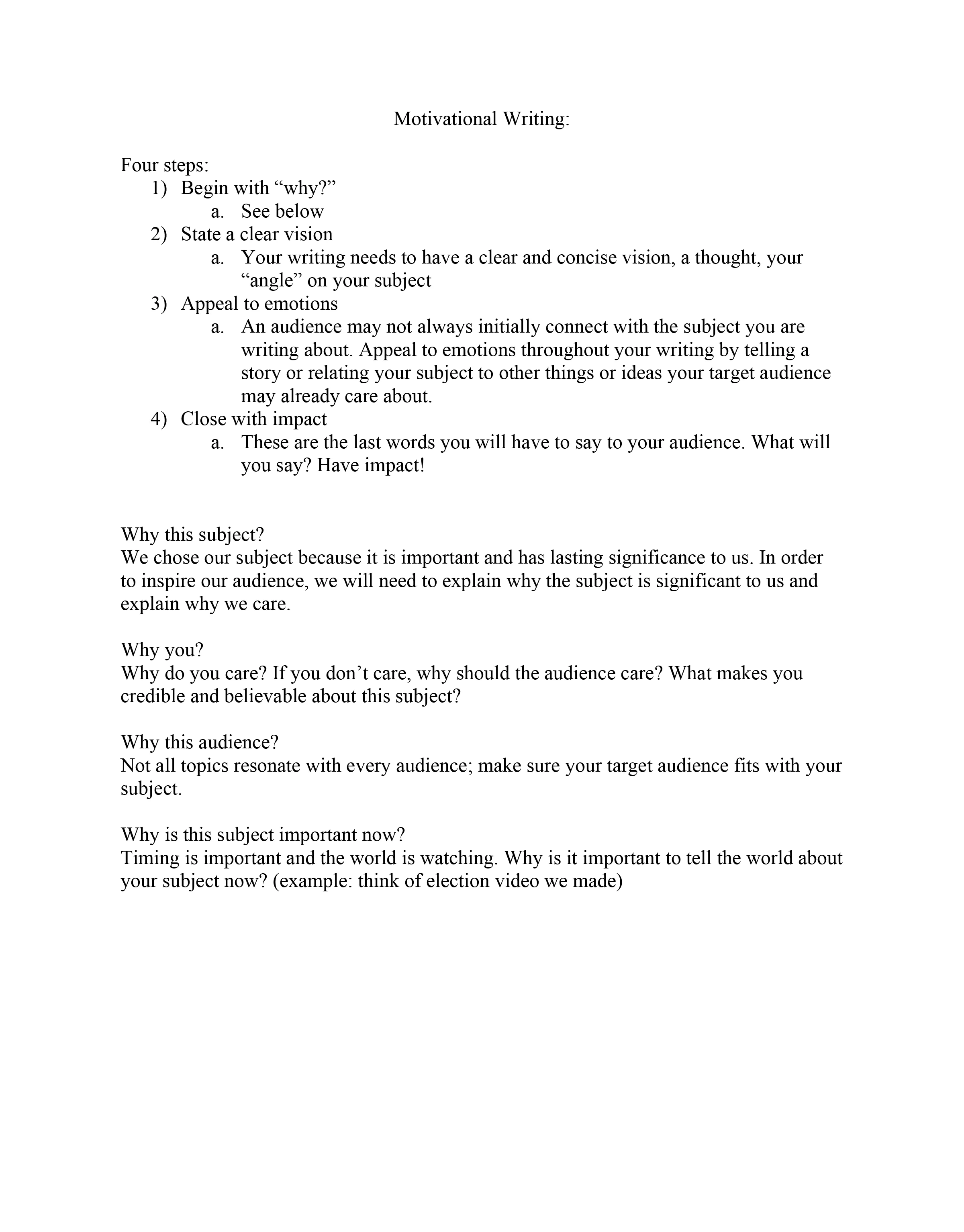 Motivational Writing Handout