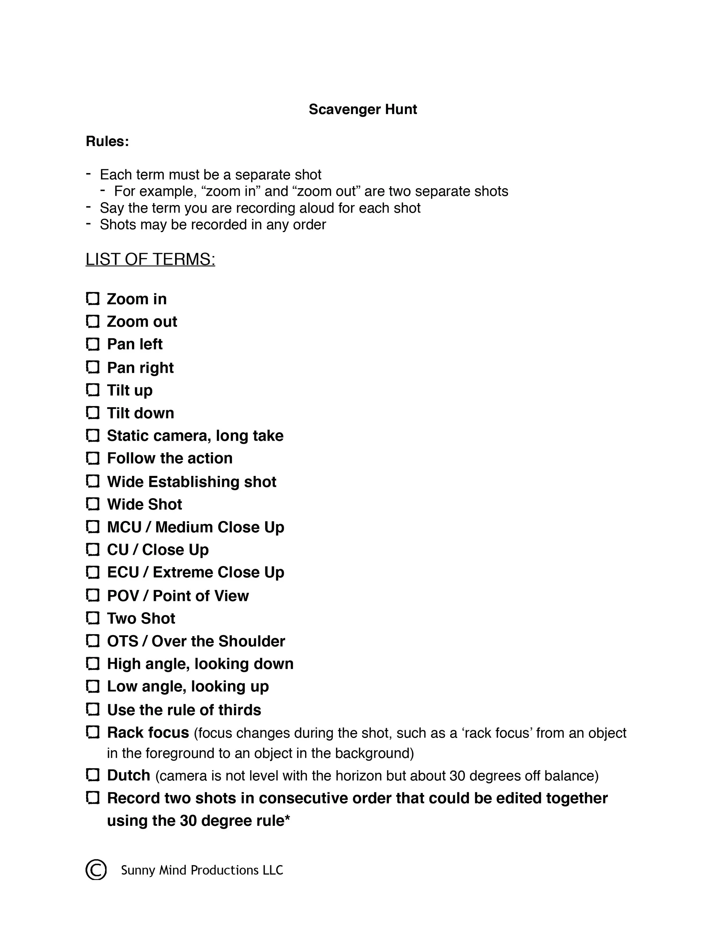 Frame Scavenger Hunt Handout