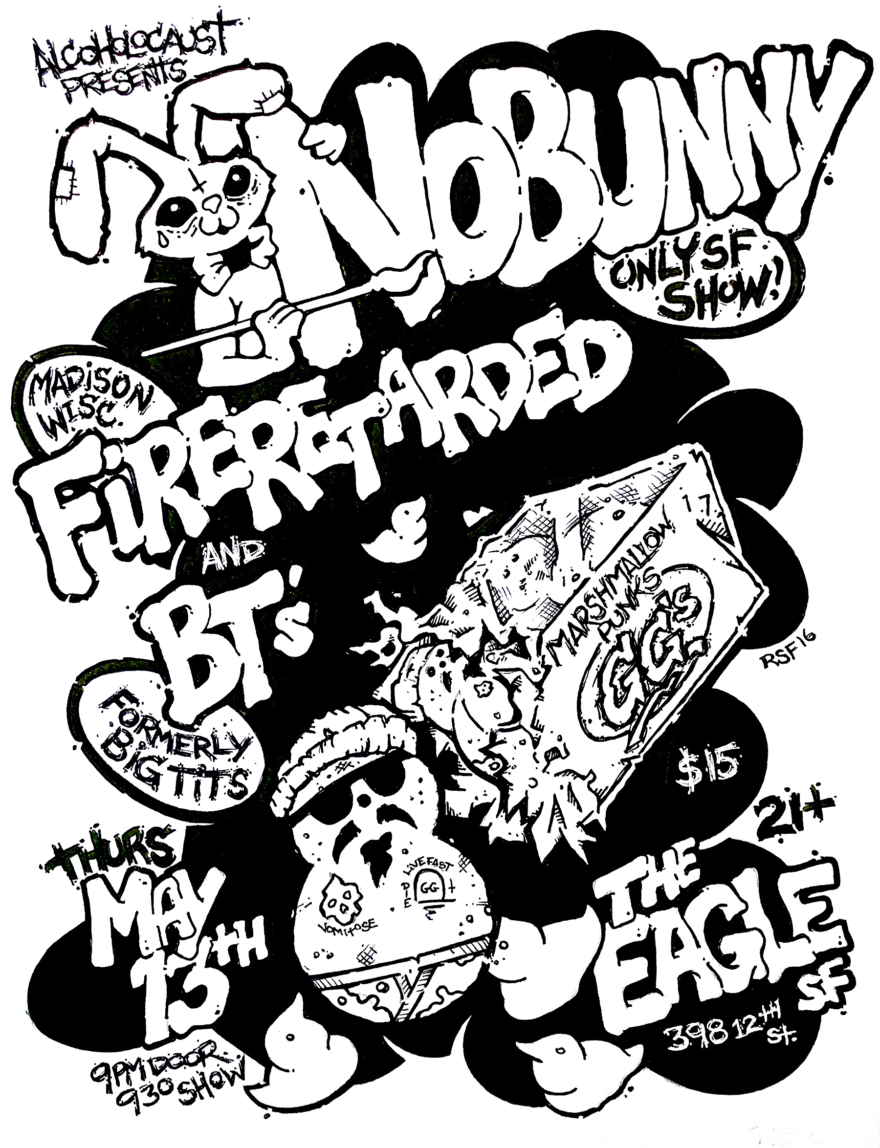 nobunny-garagerock-easter-fireretarded-bts-poster-flyer-artwork-robfletcher-theeagle-2016