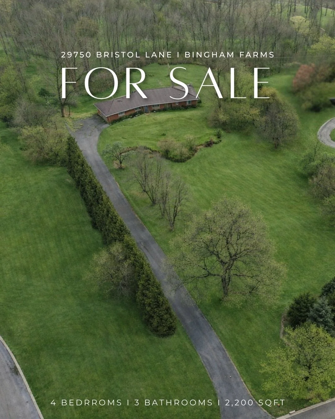 2 Acre Ranch Now Available 🏡 

A rare opportunity to own a private ranch estate on nearly 2 acres in the prestigious Franklin River subdivision, within the Birmingham School District. 

Located at  29750 Bristol Lane, Bingham Farms.

Highlights incl