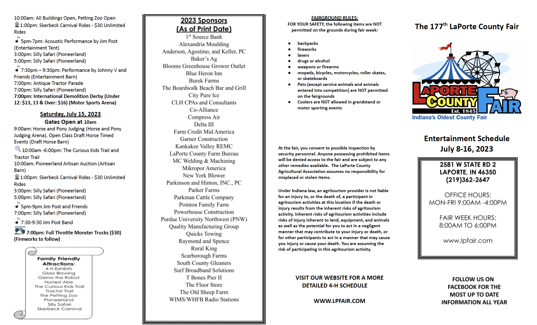 Schedules — La Porte County Fair Schedules — La Porte County Fair