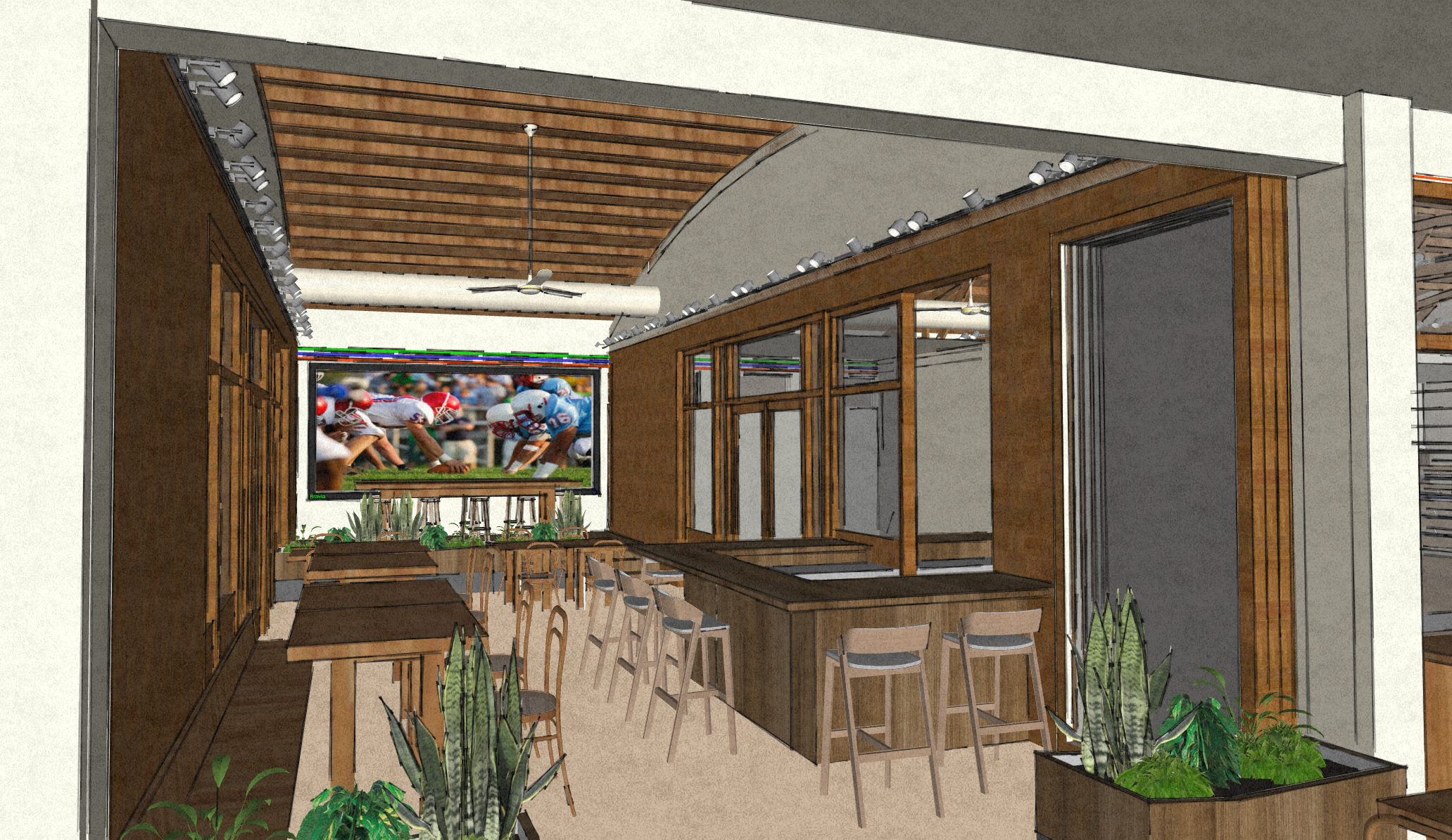 Conceptual interior image of Phase 1 of Historic Food City Building. This image was created by Kelly & Morgan Architects for exclusive use by Grub LLC. All Rights Reserved.