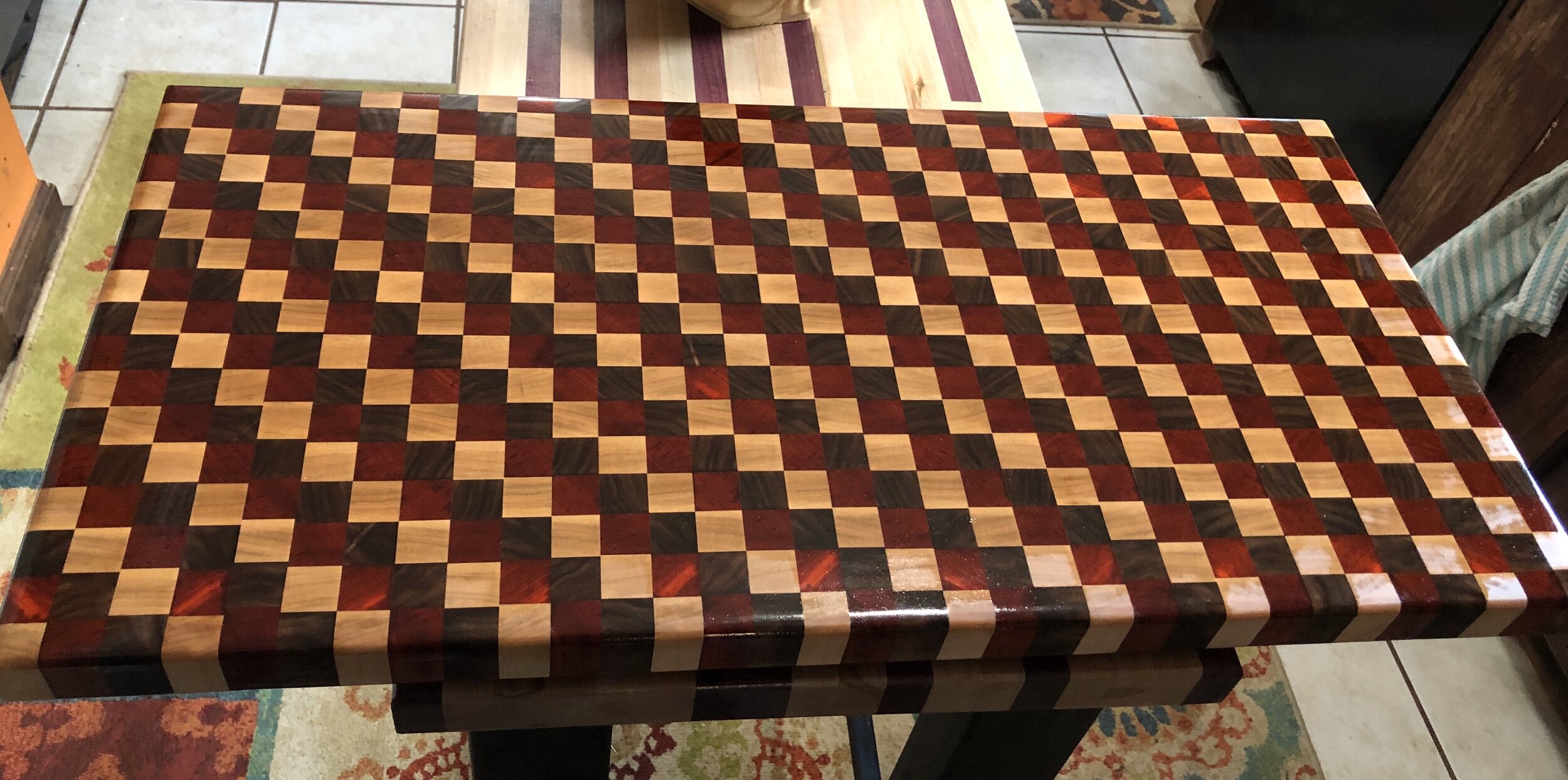End grain cutting board Handmade Maple and Padauk checkered butcher block  Large wooden cutting boards End grain handmade charcuterie board