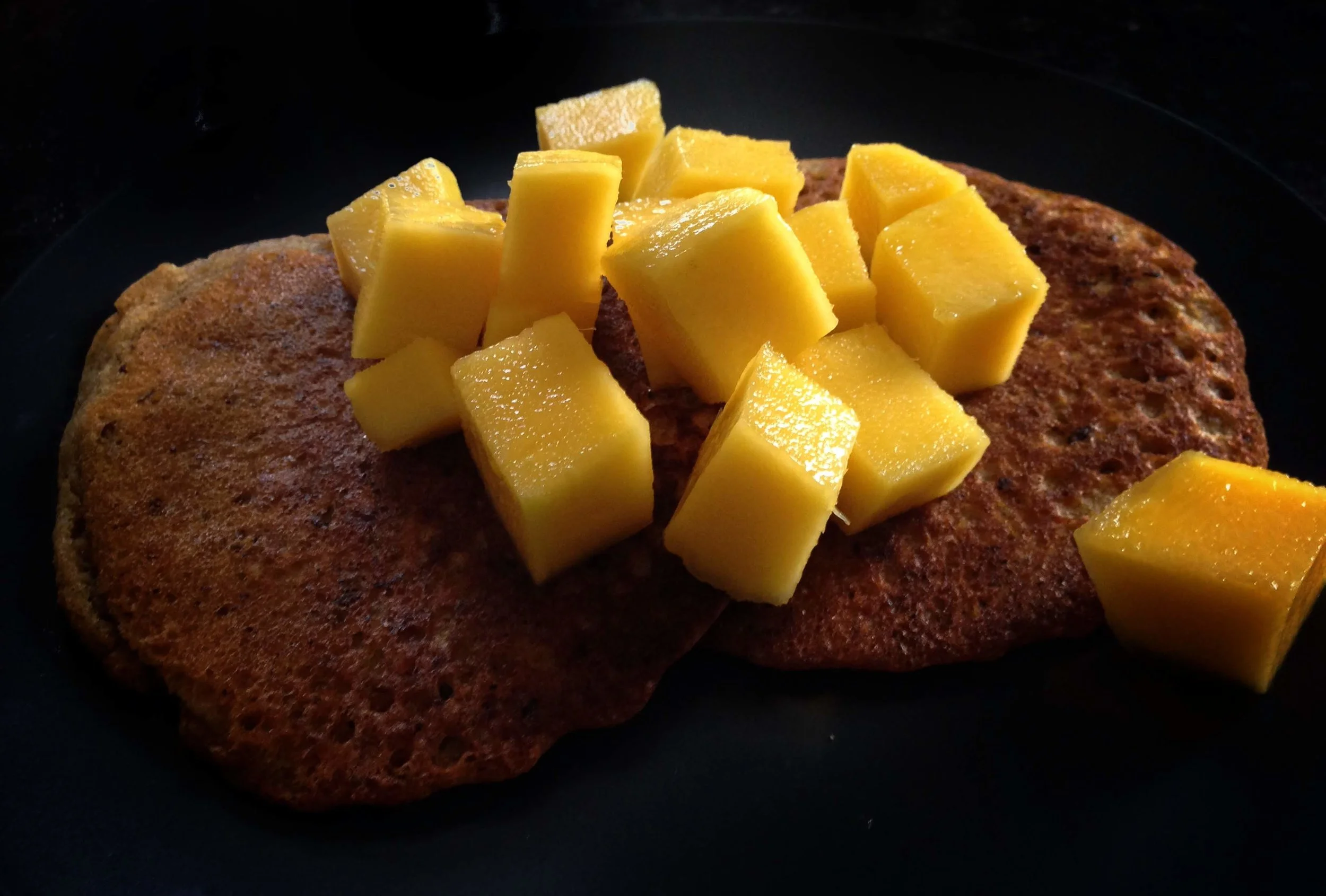 VEGAN PANCAKES WITH MANGOS- Shot with iPhone 5 on March 28, 2015.