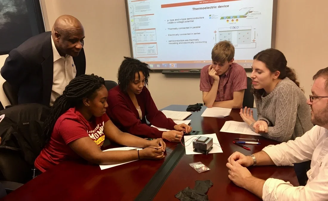 Collaborating with Shaw University students on the thermoelectrics project.