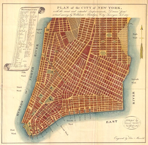 Plan of the City of New York, with the recent and intended Improvements, Drawn from actual survey by William Bridges City Surveyor; AD 1807.