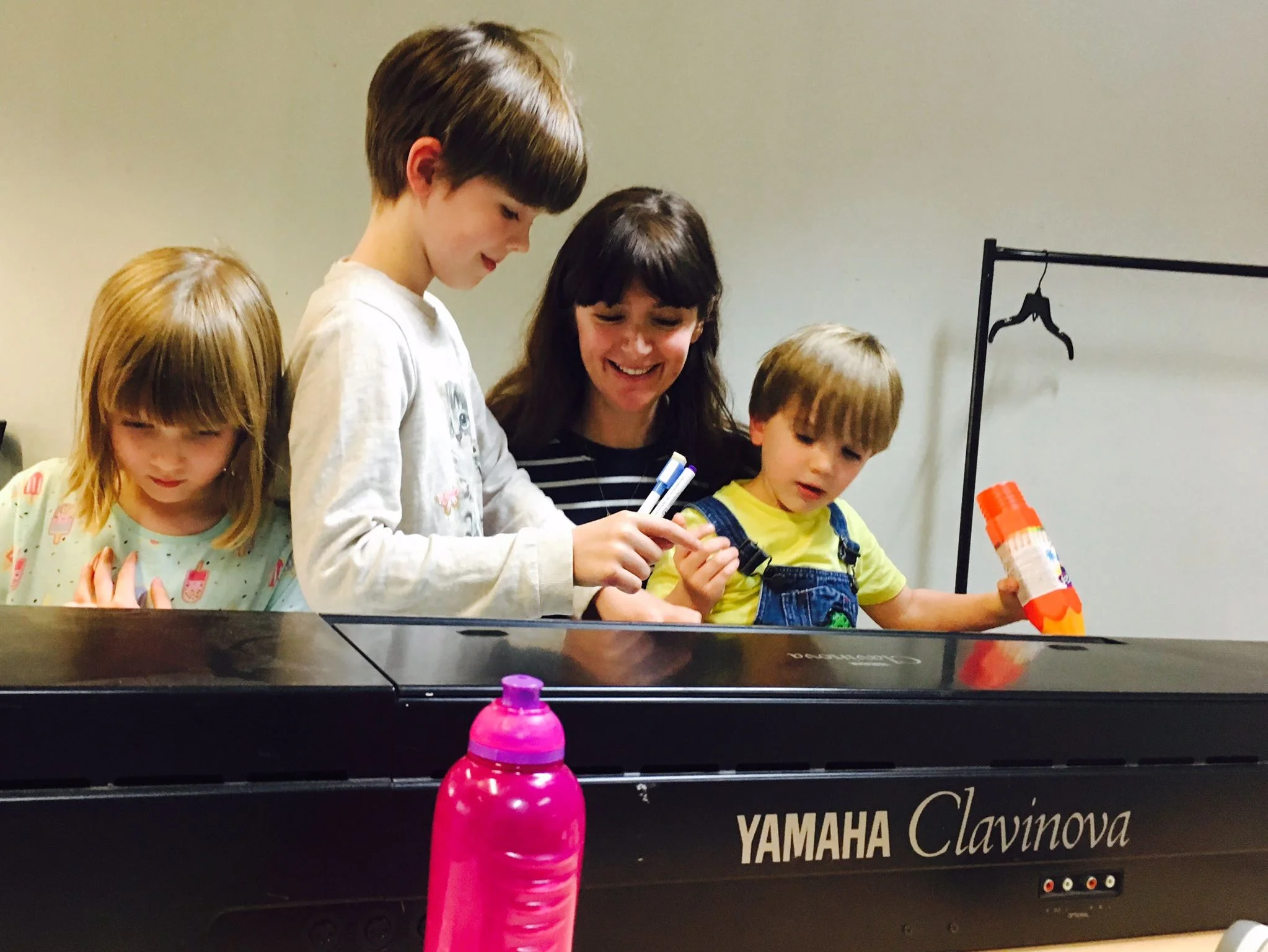 Racheal Spence rehearsing Still No Idea on Bank Holiday with her 3 children.