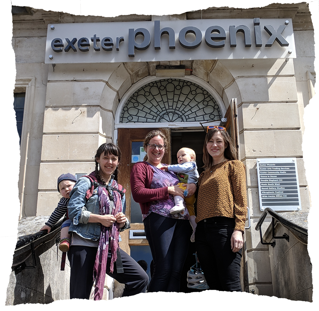Holly Holt, Estelle Buckeridge and Lizzy Humber run a Mothers Who Make hub at Exeter Phoenix