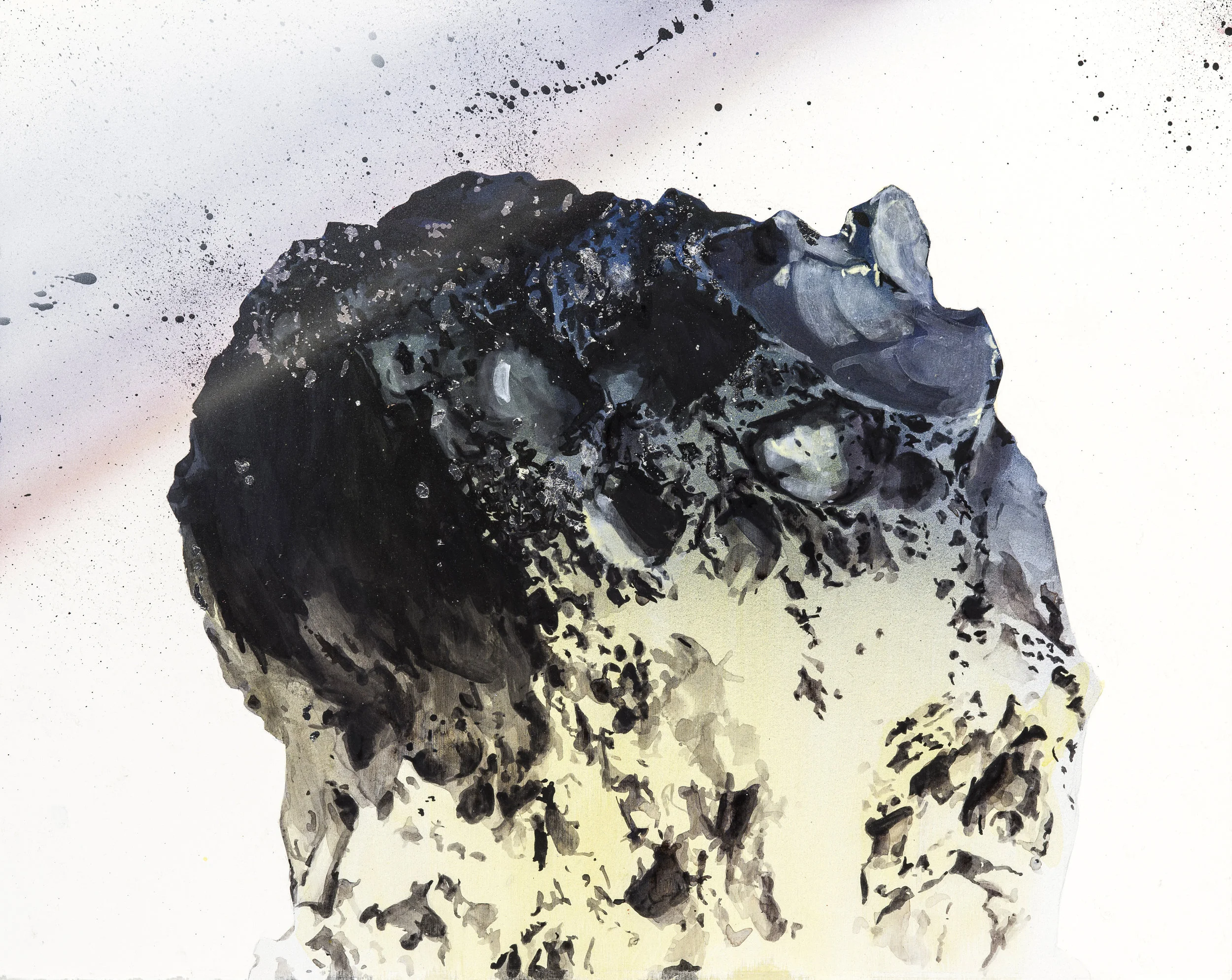 Planetesimal 2017, Acrylic and Silver Leaf on Paper, 20” x 16”