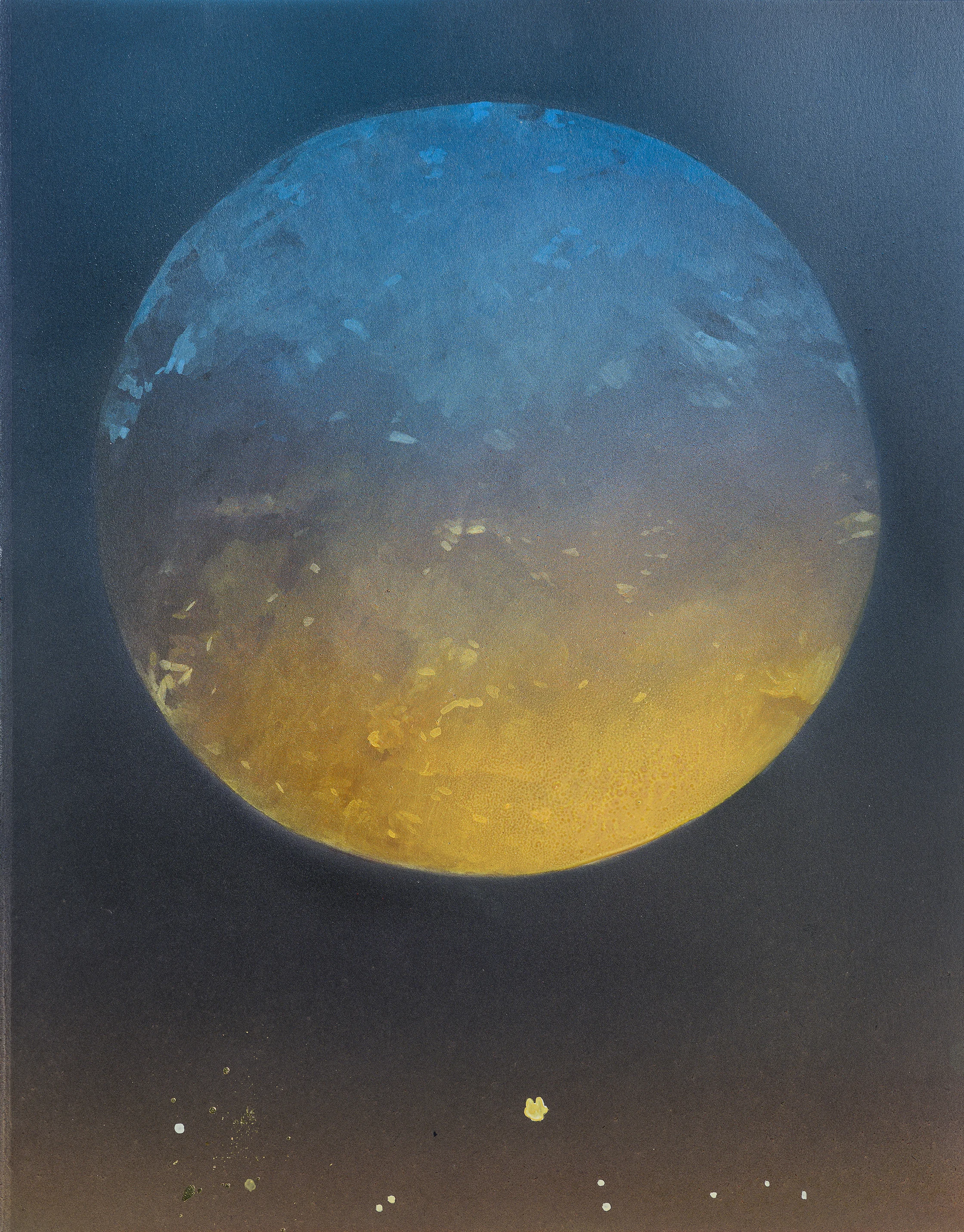 New Moon 2019, Acrylic and Gold Leaf on Paper, 16” x 20”