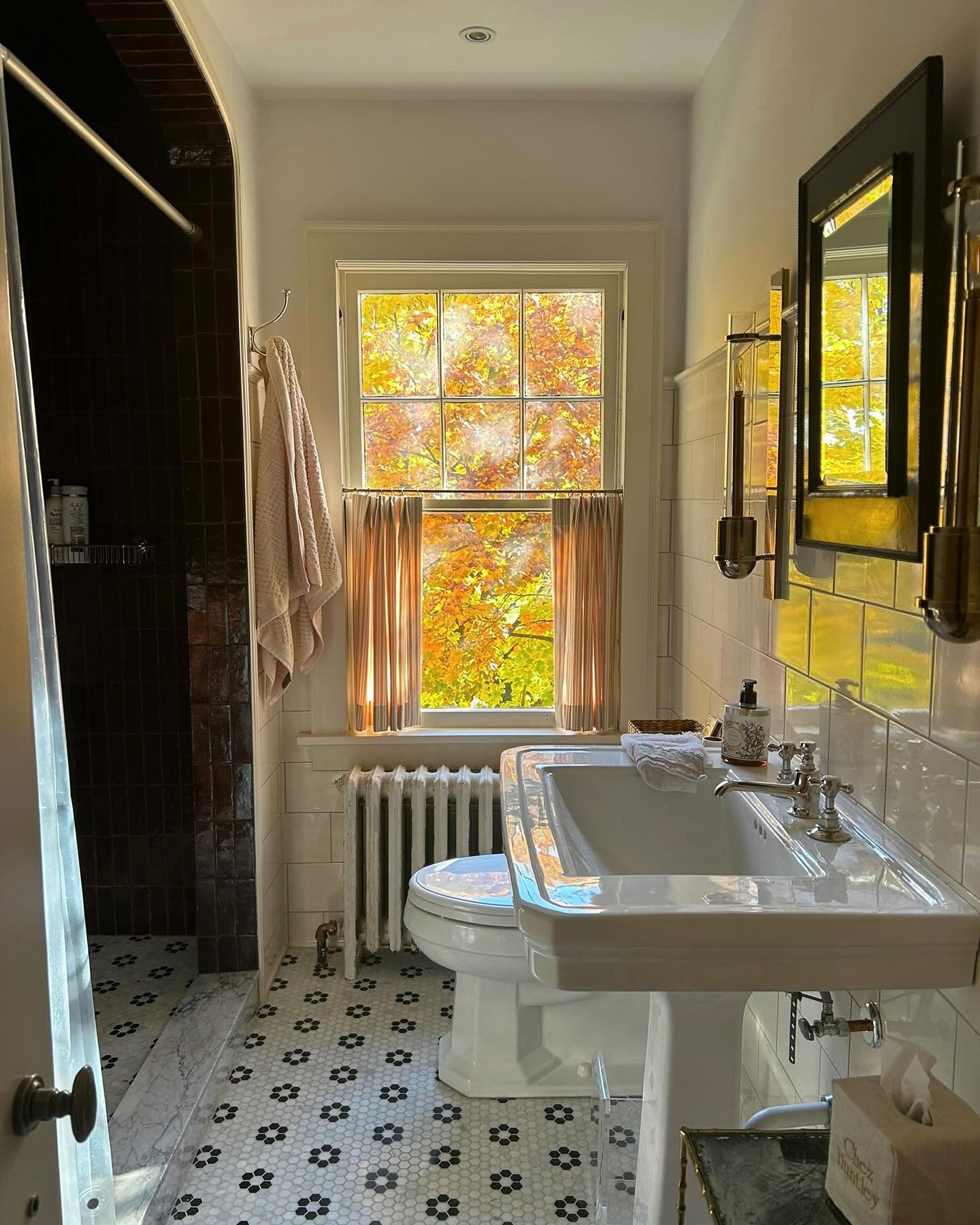 When an interior palette and nature&rsquo;s palette are on the exact same page. Bonus: before photo on next slide 😉 #autumnpalette #guestbath #interiordesigner #mninteriordesign #beforeandafter #bathrenovation