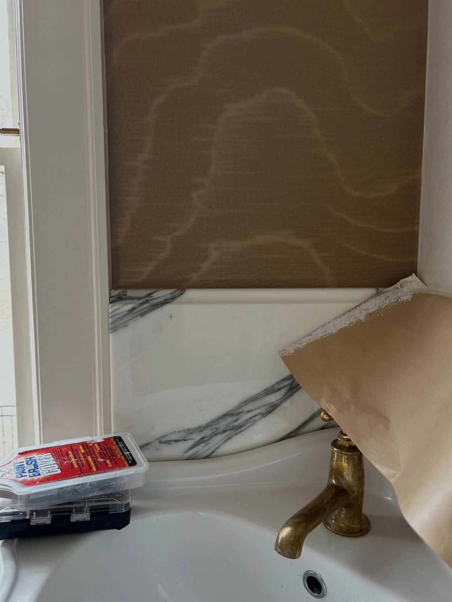 When serendipity is on your side! #moir&eacute; #wallpaperinstallation #marblebathroom #powderroom #huntleycodesign