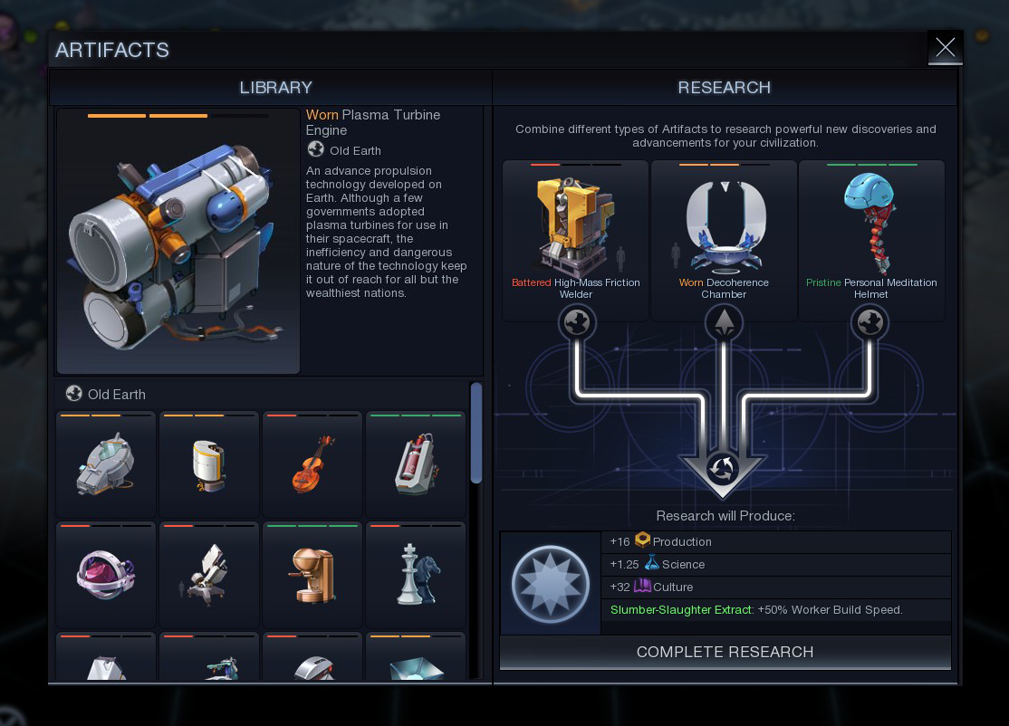 Sid Meier's Civilization: Beyond Earth: Rising Tide - Artifacts Screen