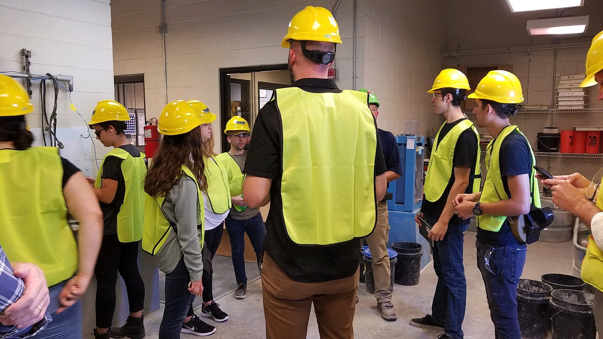 Tulane students learning about the quality control of precast products in Tindall’s Quality Control Lab.
