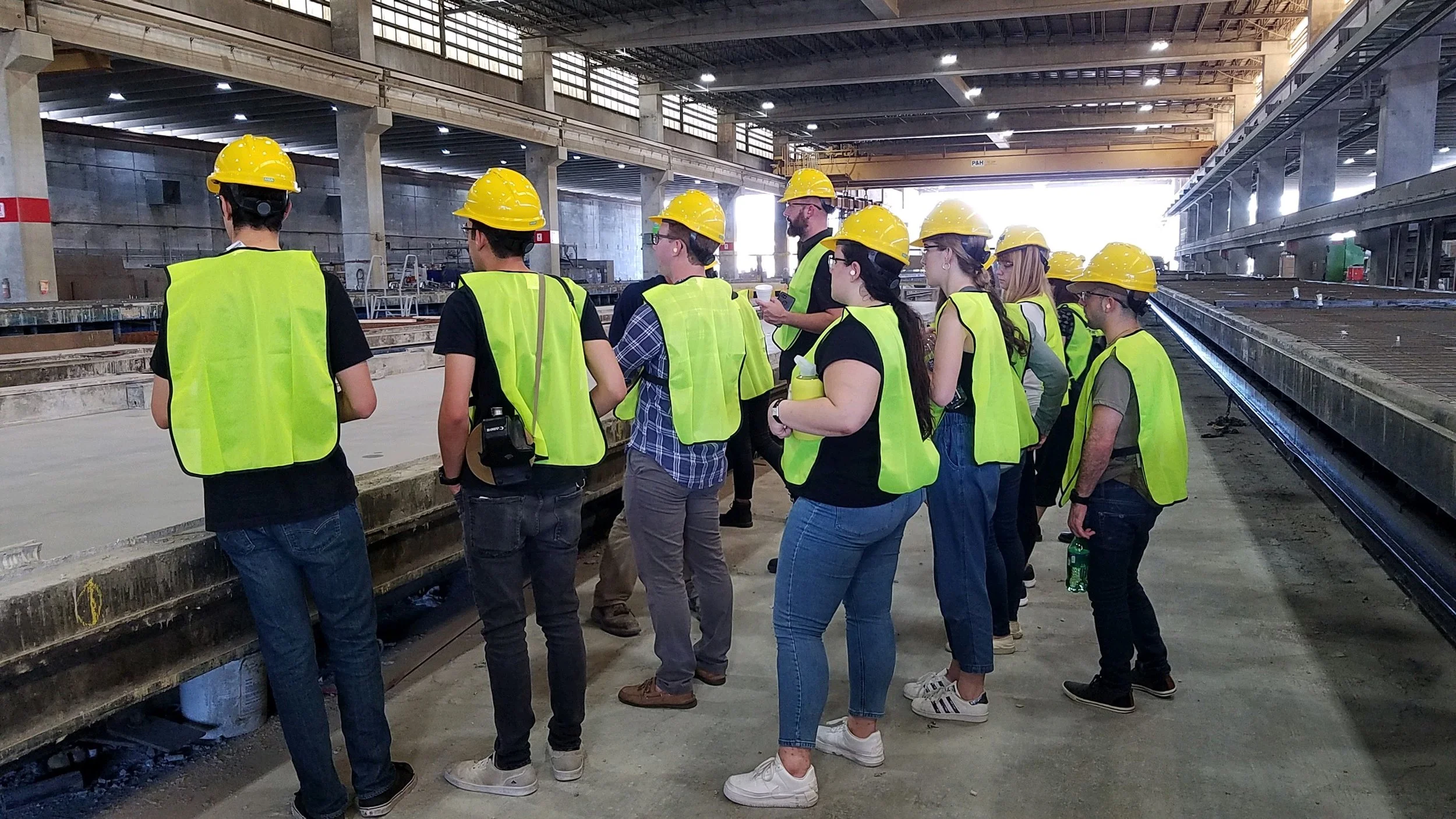Tulane students overlook precast panels located in Tindall’s lab.