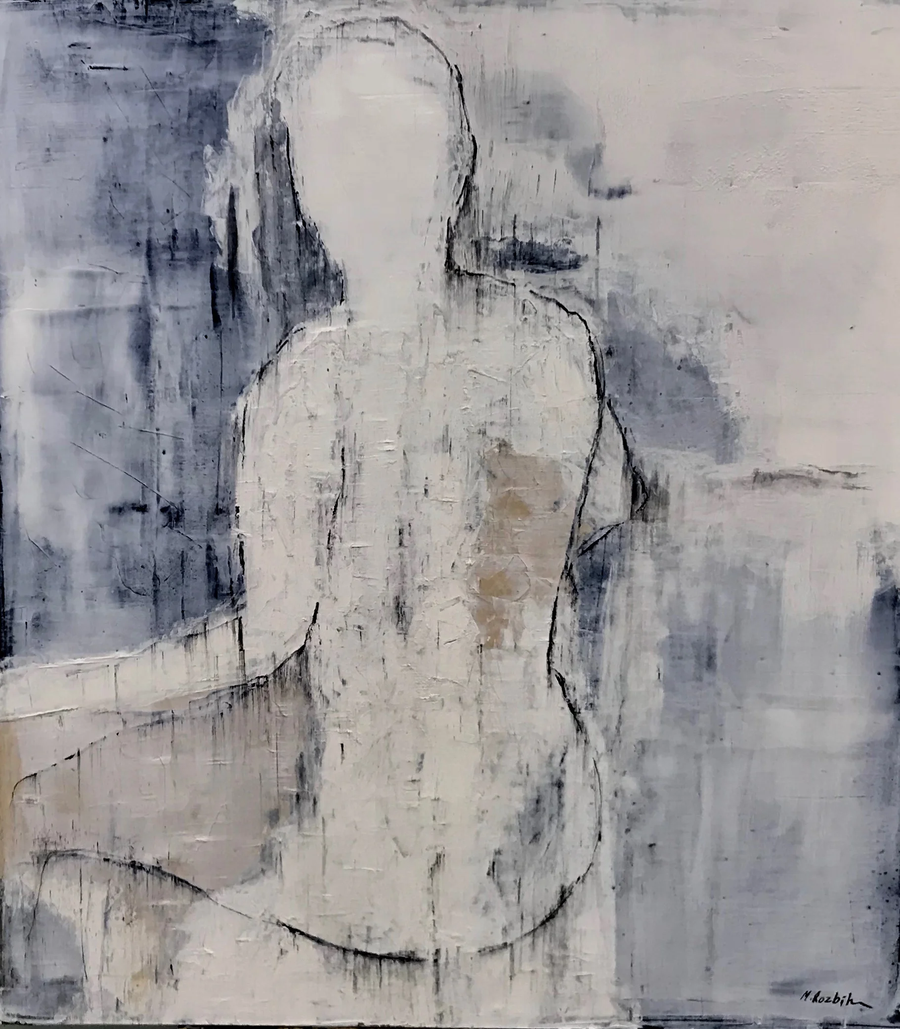  Acrylic, plaster, charcoal and pastel on canvas. 36” x 40” in.  —————————————————————————————————————- 