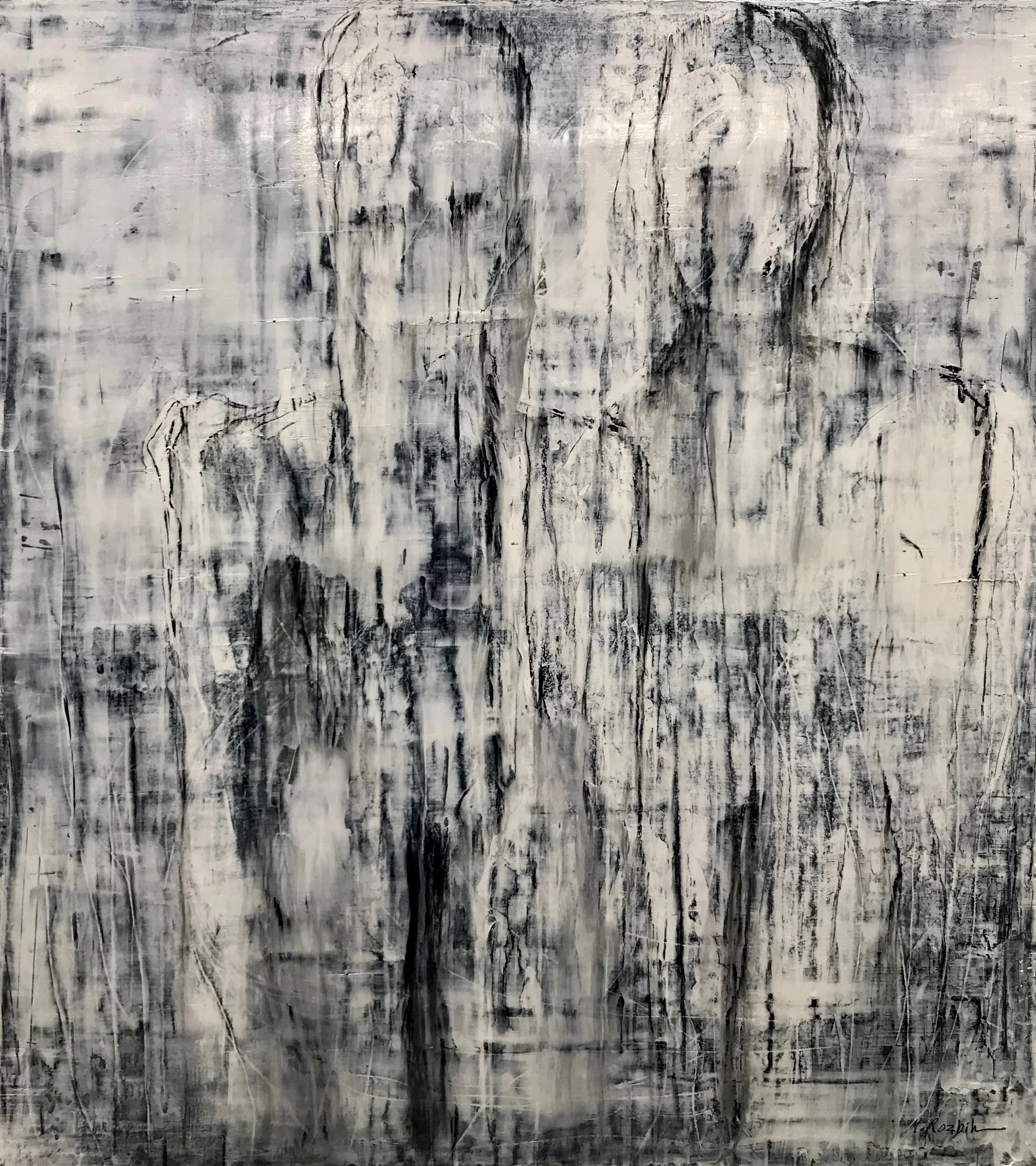  Acrylic, plaster, charcoal and pastel on canvas. 36” x 40” in.  —————————————————————————————————————- 