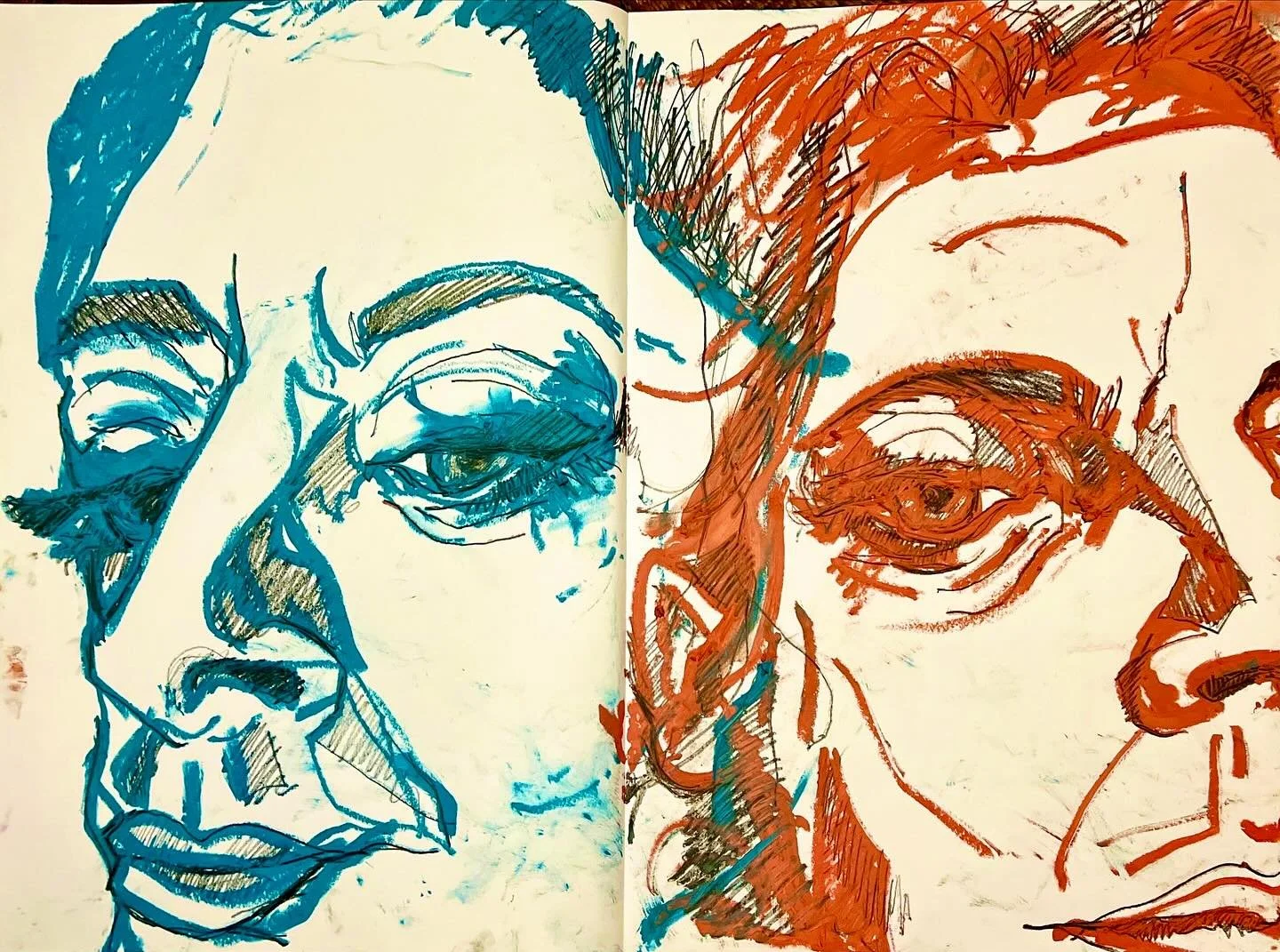 Following a hectic January, I was compelled to think about Janus, the two-faced Roman God, looking out toward past and future. I drew myself in profile and in flip reverse in oil pastel and graphite. 🖍️
 
This year so far I have been diving within m