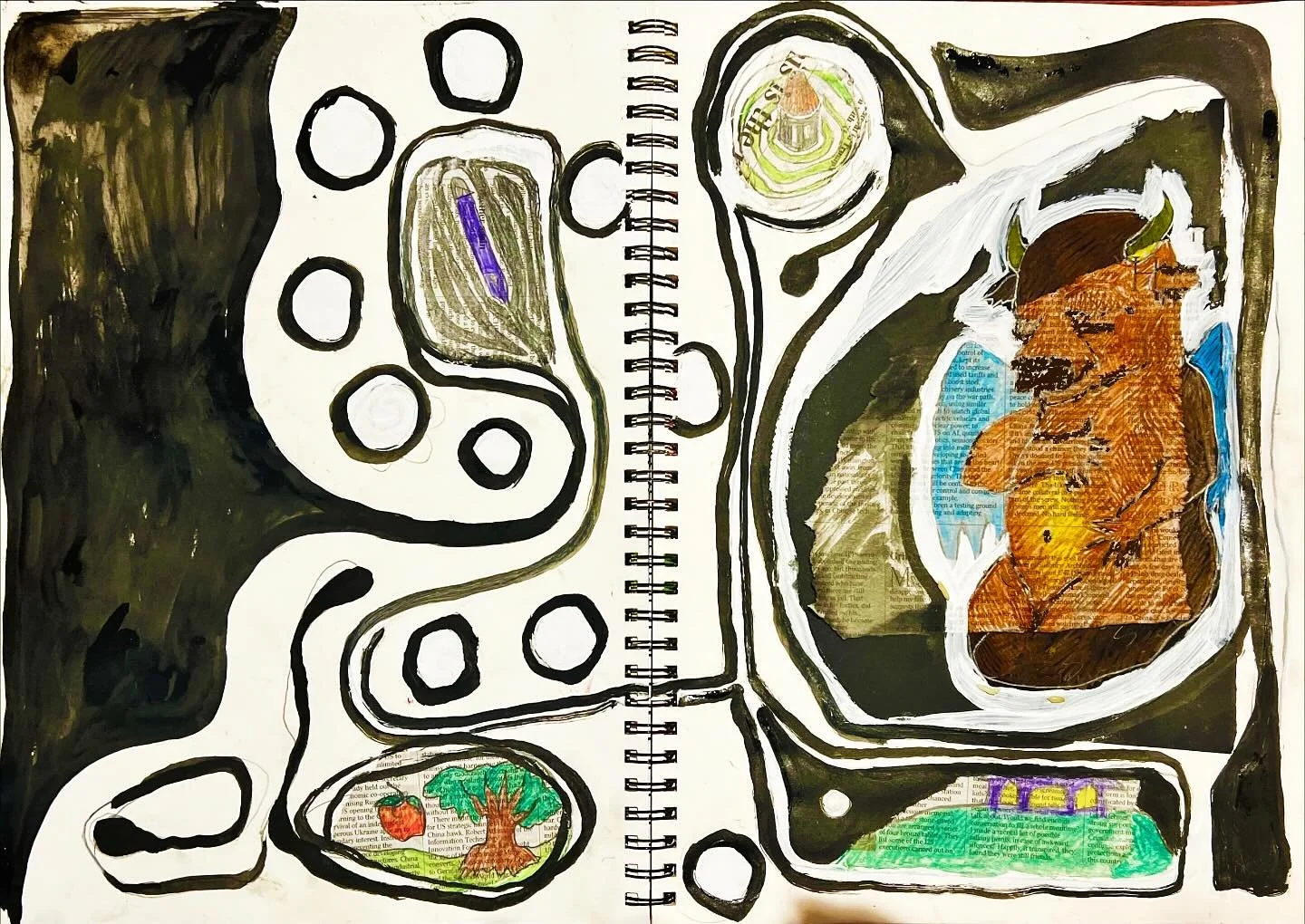 The birthing of the Minotaur: A labyrinth.
-
-
#art #mythology #minotaur #labyrinth #sketchbook #drawing #graphite #colouredpencil #guache #ink #collage
