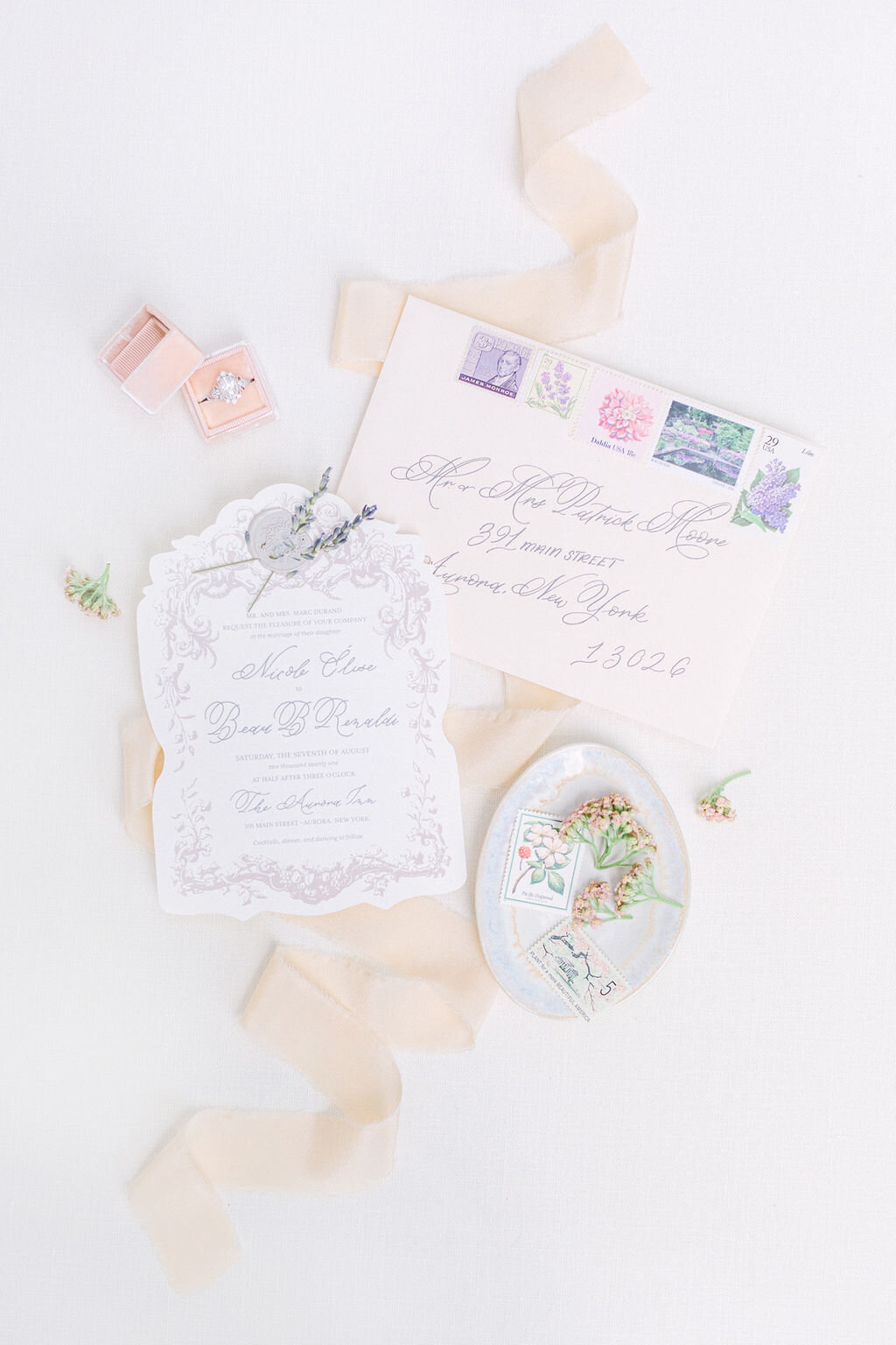 custom-romantic-blush-lavender-fine-art-wedding-invitation-vintage-stamps-calligraphy