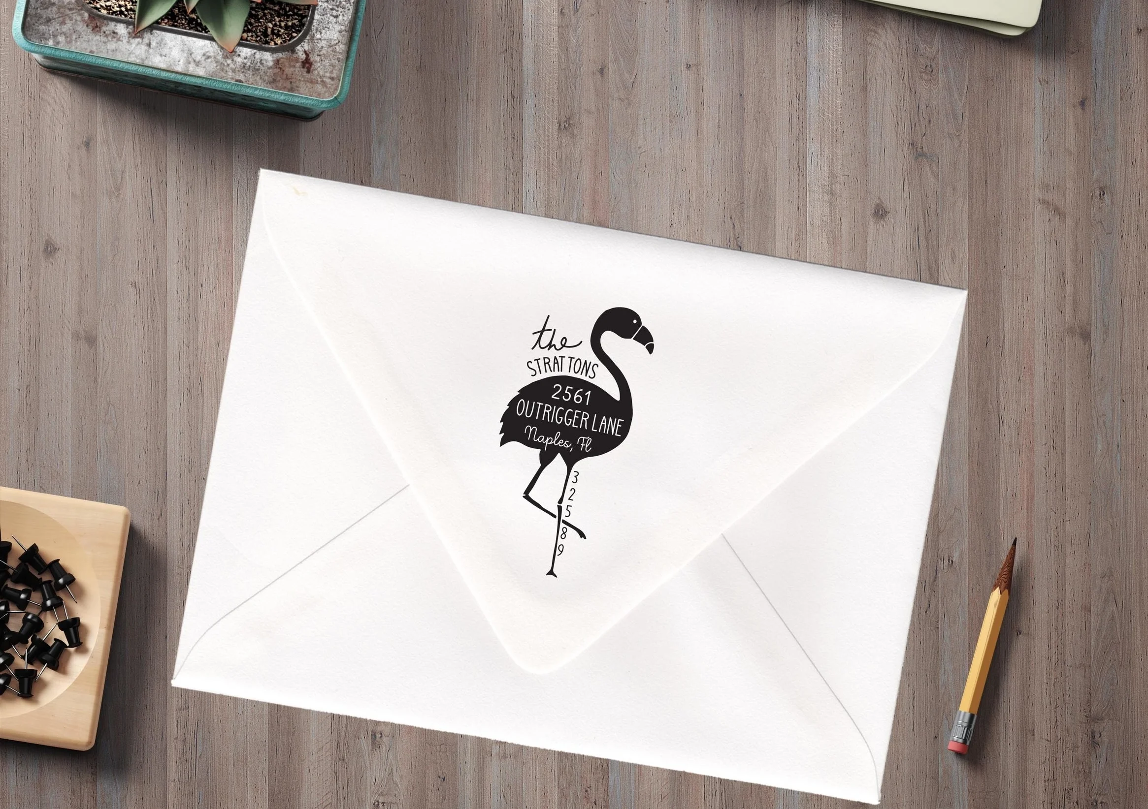 flamingo address stamp, flamingo gift