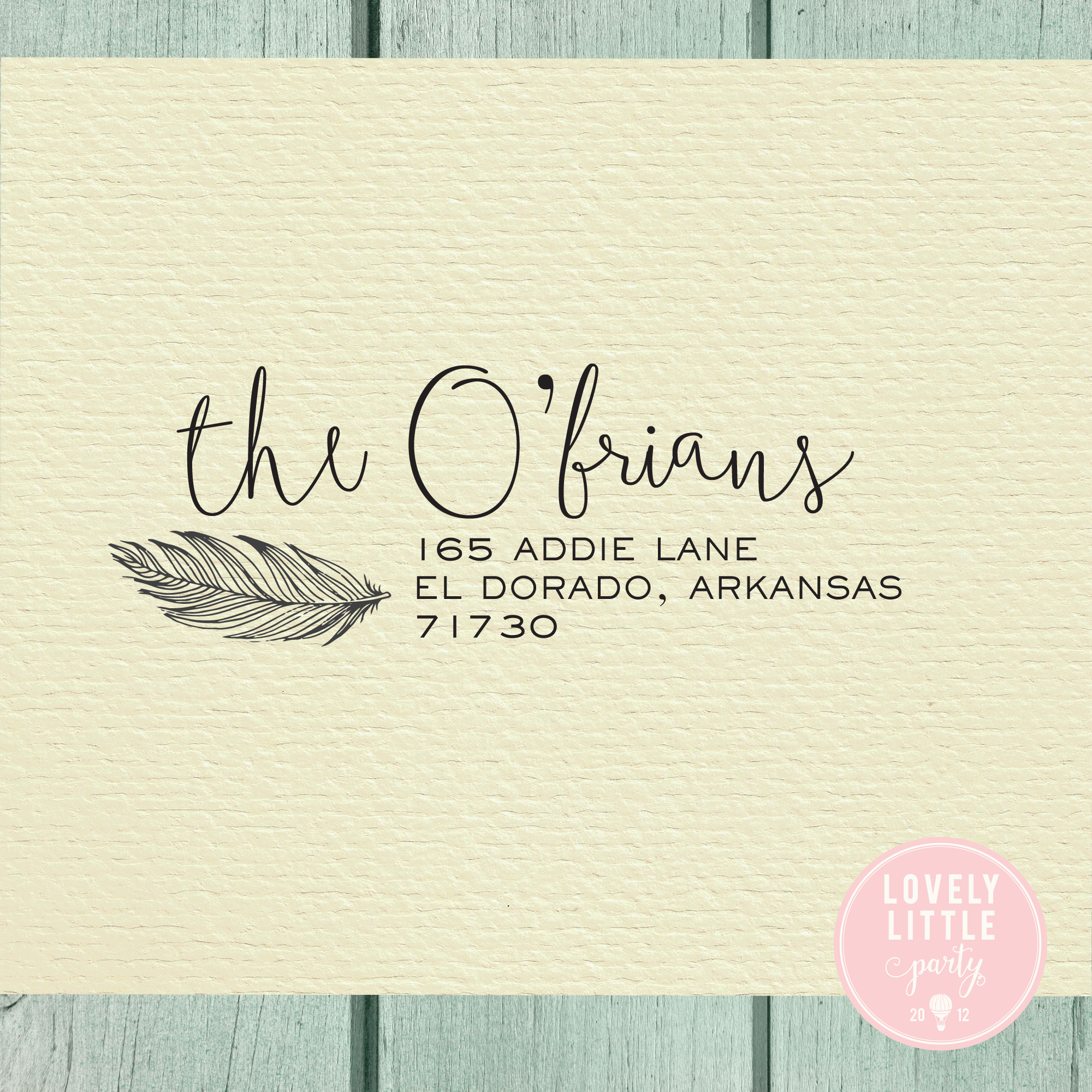 boho feather address stamp