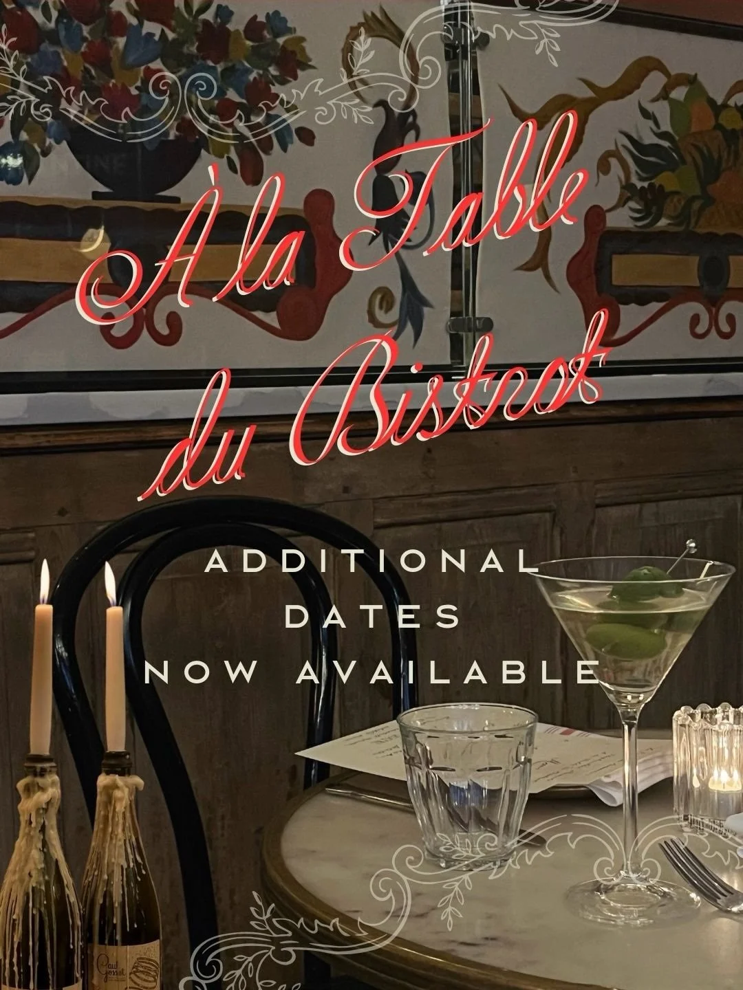 Additional dates are now available for our winter dinner series &mdash; &Agrave; la Table du Bistrot 🕯️

Friday &amp; Saturday evenings
5:00pm or 7:30pm

Learn more and reserve now via the link in our bio. We would be honored if you would join us!