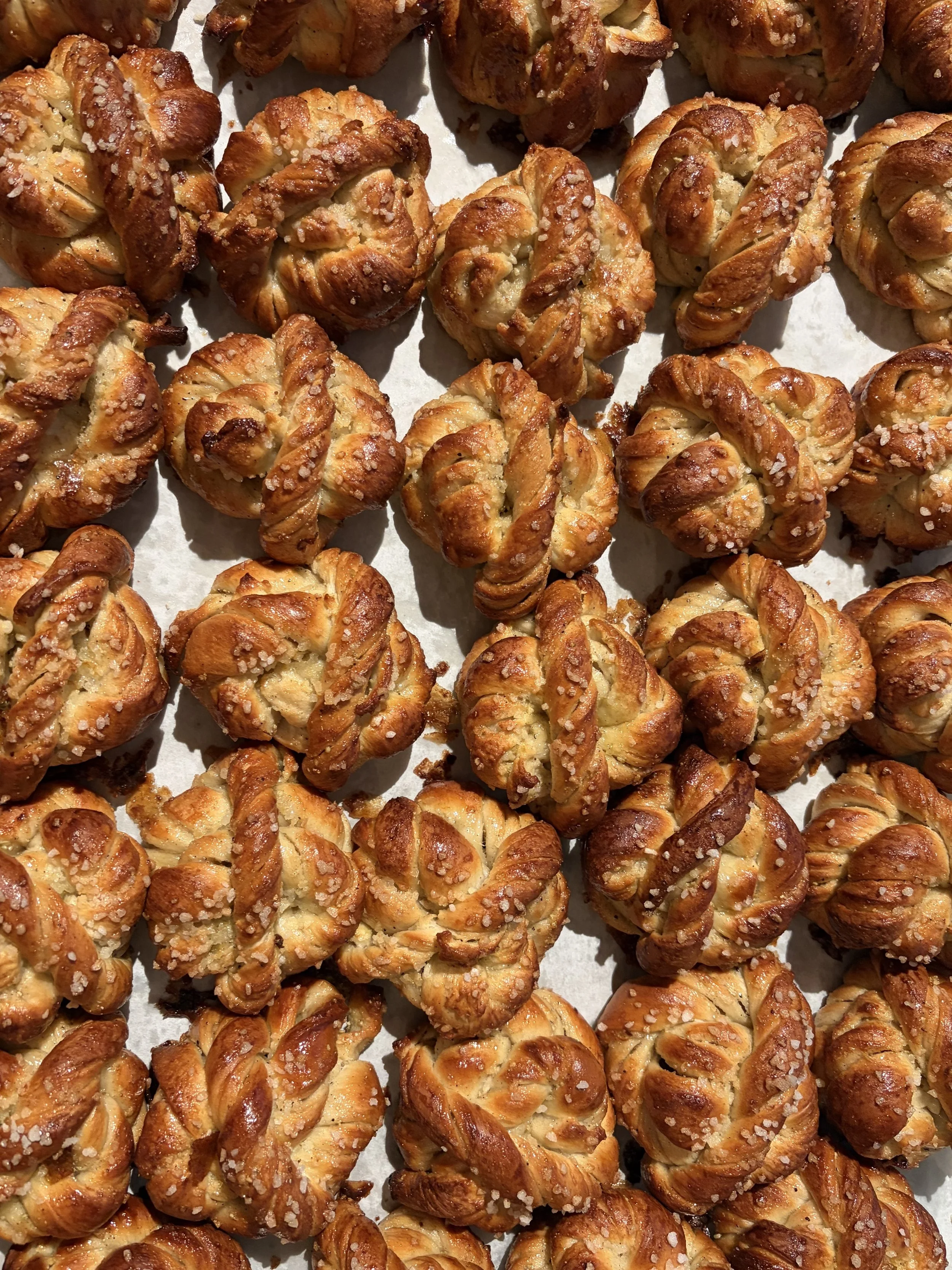 Cardamom buns prepared for breakfast catering by Elephantine Bakery in Boston’s Fort Point